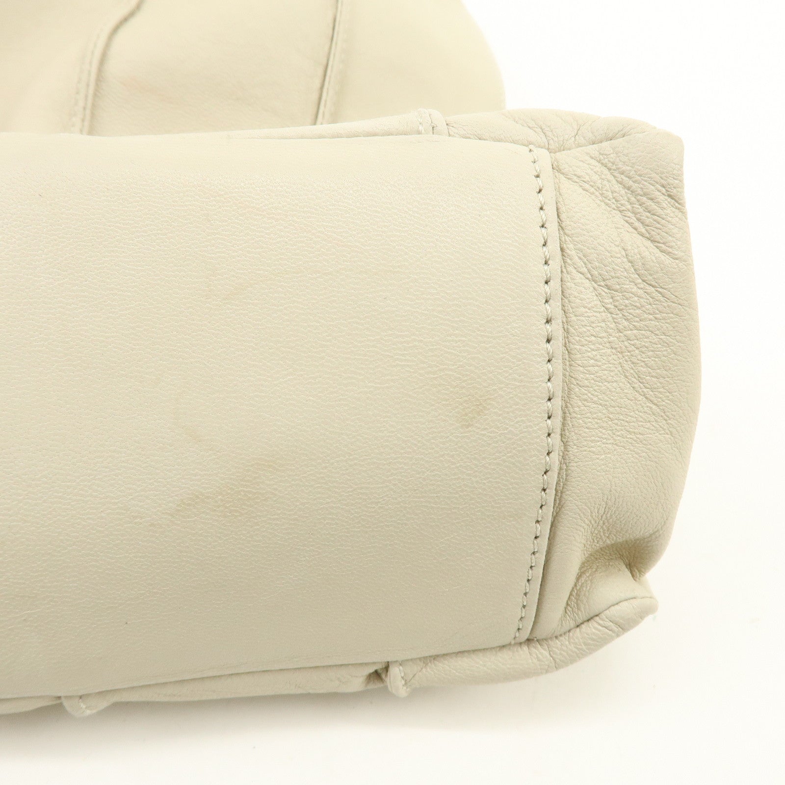 LOEWE Leather Drawstring Shoulder Bag Hand Bag Ivory