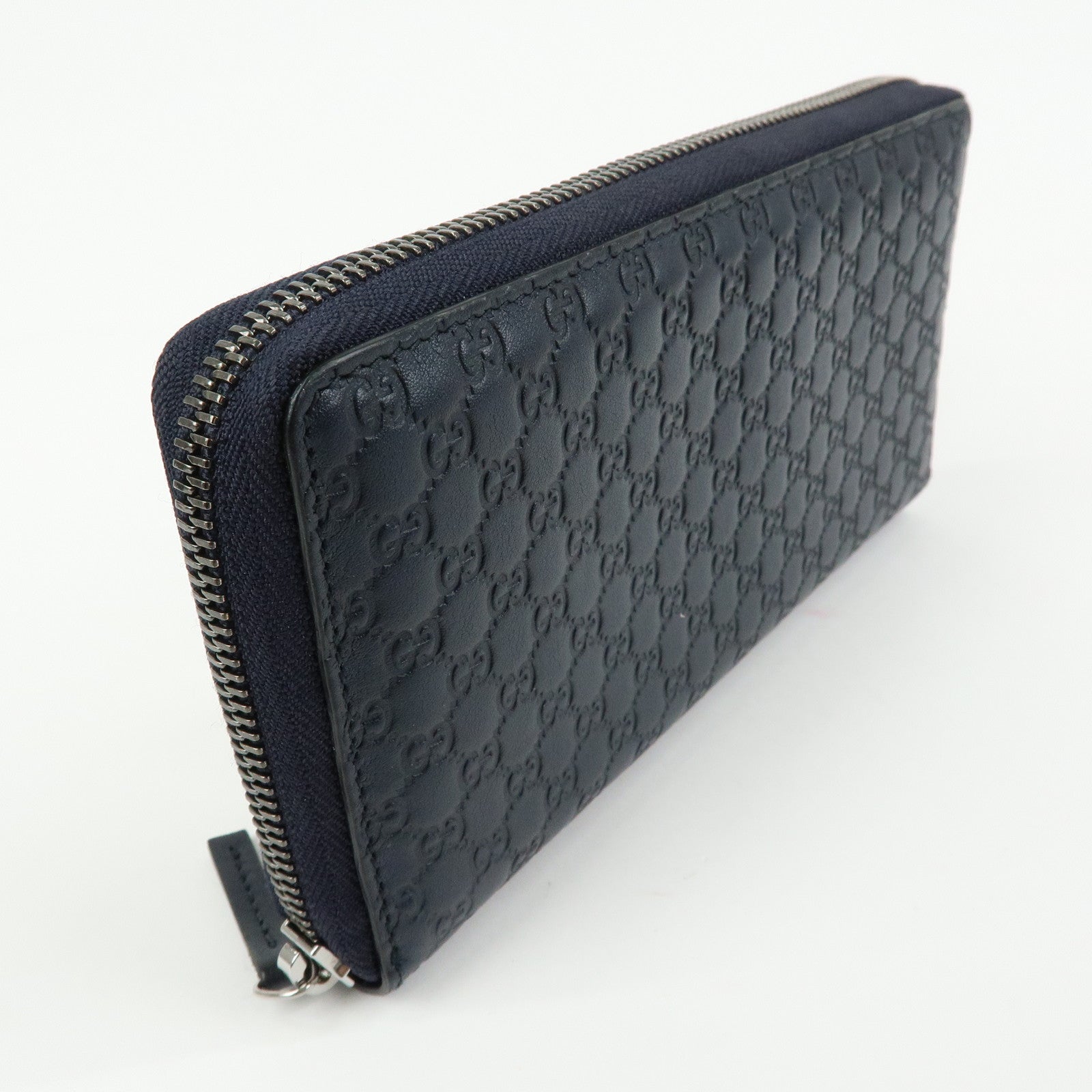 GUCCI Microguccissima Leather Round Zippy Long Wallet Navy 307987