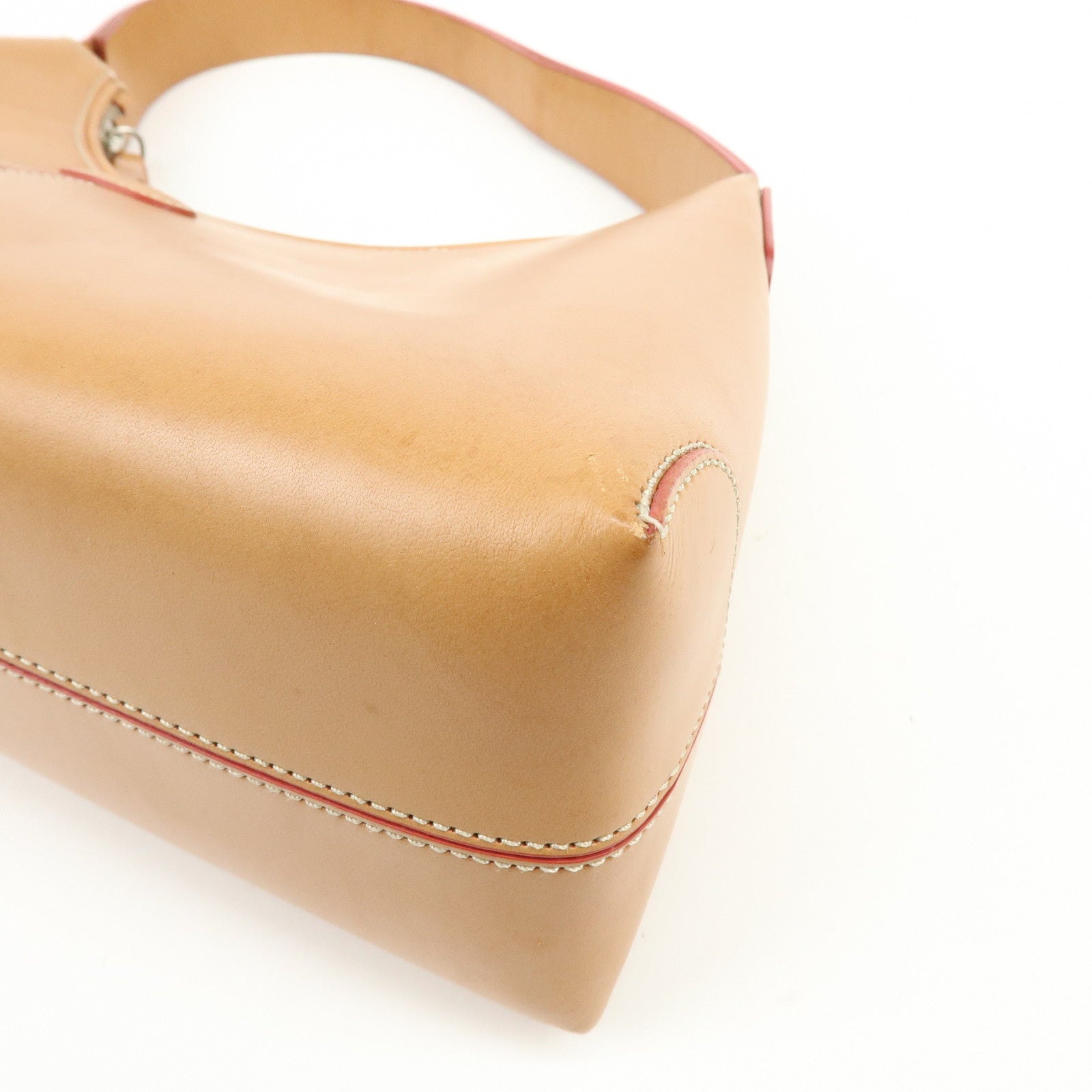 TOD'S Leather Stitched Shoulder Bag Hand Bag Camel