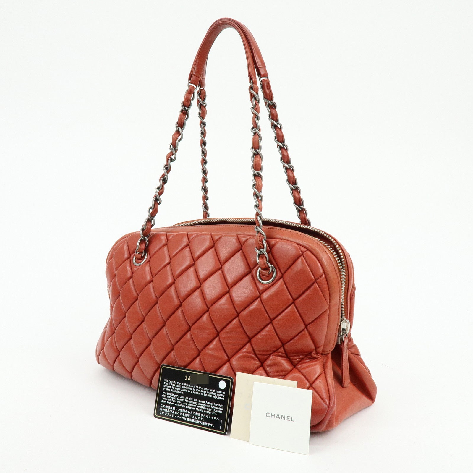 CHANEL Matelasse COCO Mark Lamb Skin Shoulder Bag Red