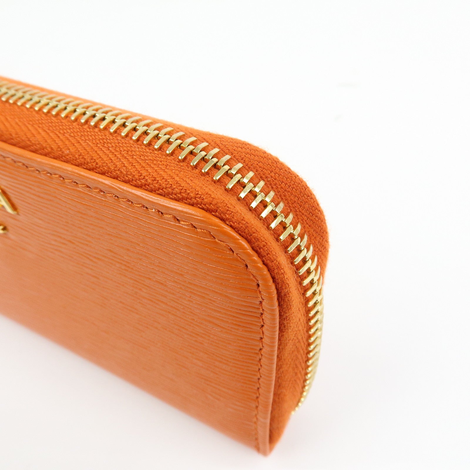 PRADA Saffiano Leather Round Zippy 6 Rings Key Case Orange 1PG604