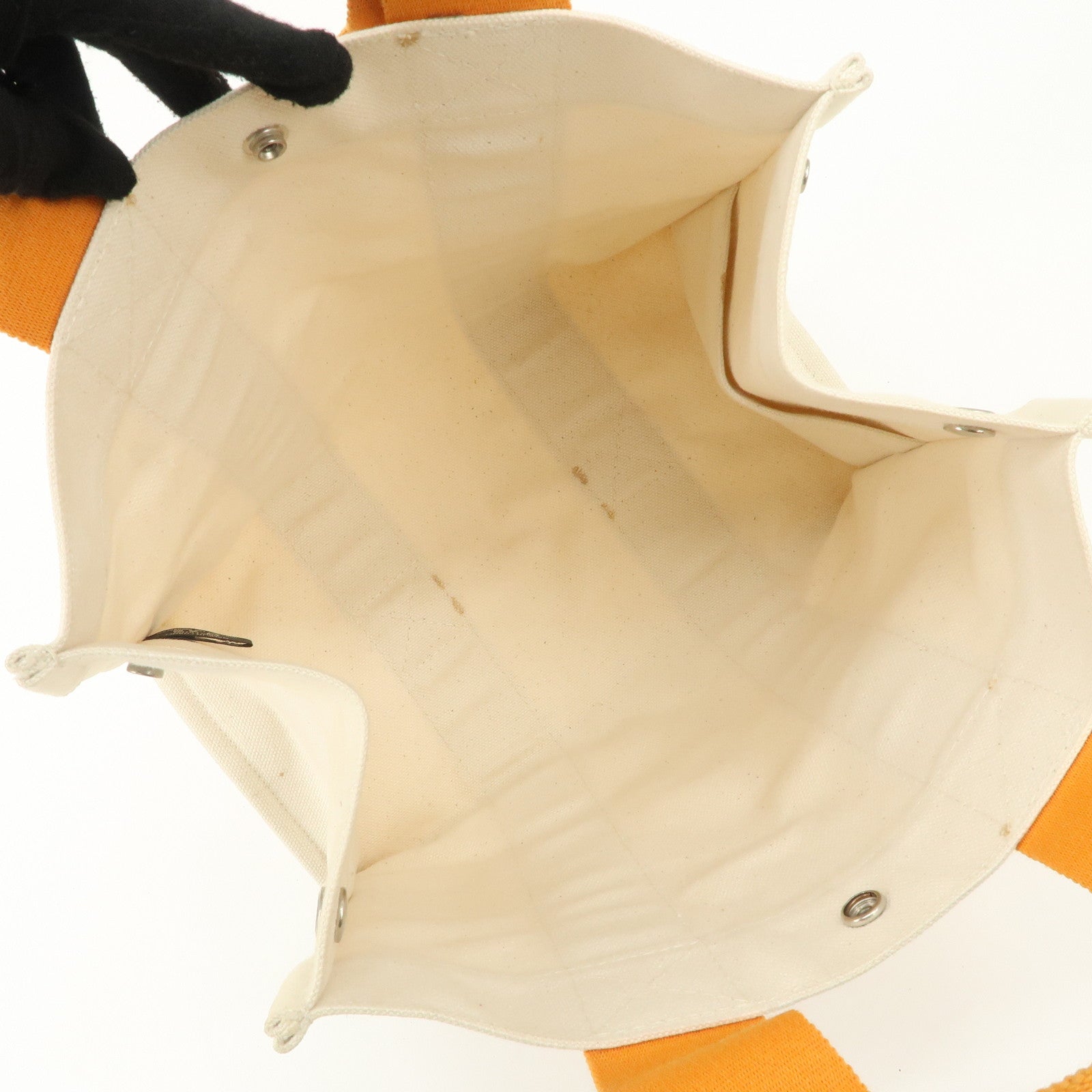 HERMES Bora Bora PM Canvas Tote Bag Hand Bag Ivory Orange Used