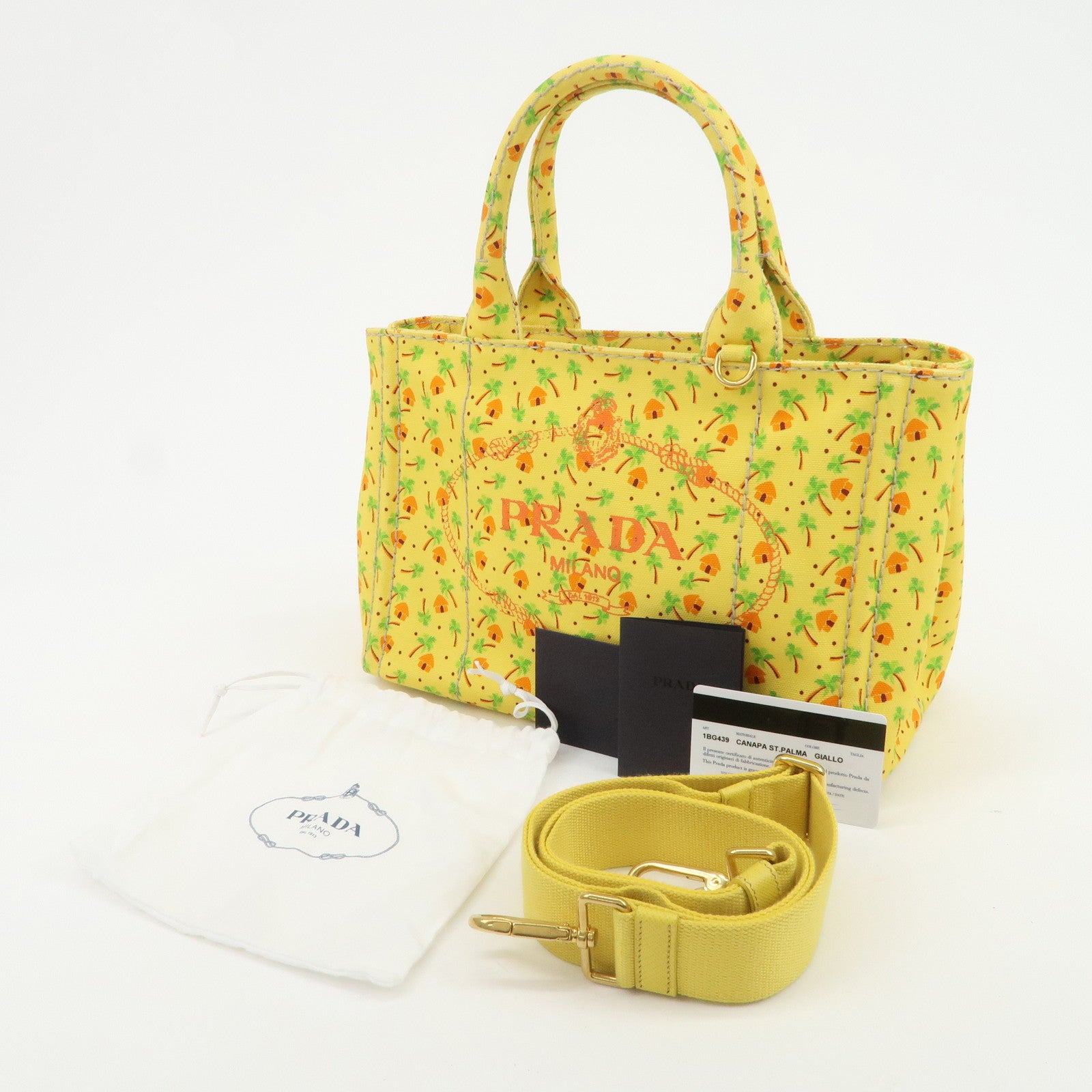 PRADA Canapa Mini Canvas 2Way Bag Hand Bag Yellow Orange 1BG439