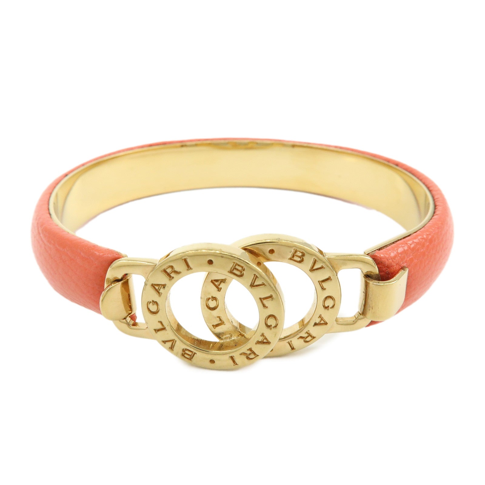 BVLGARI BVLGARI Logo Metal Leather Bracelet Gold Coral