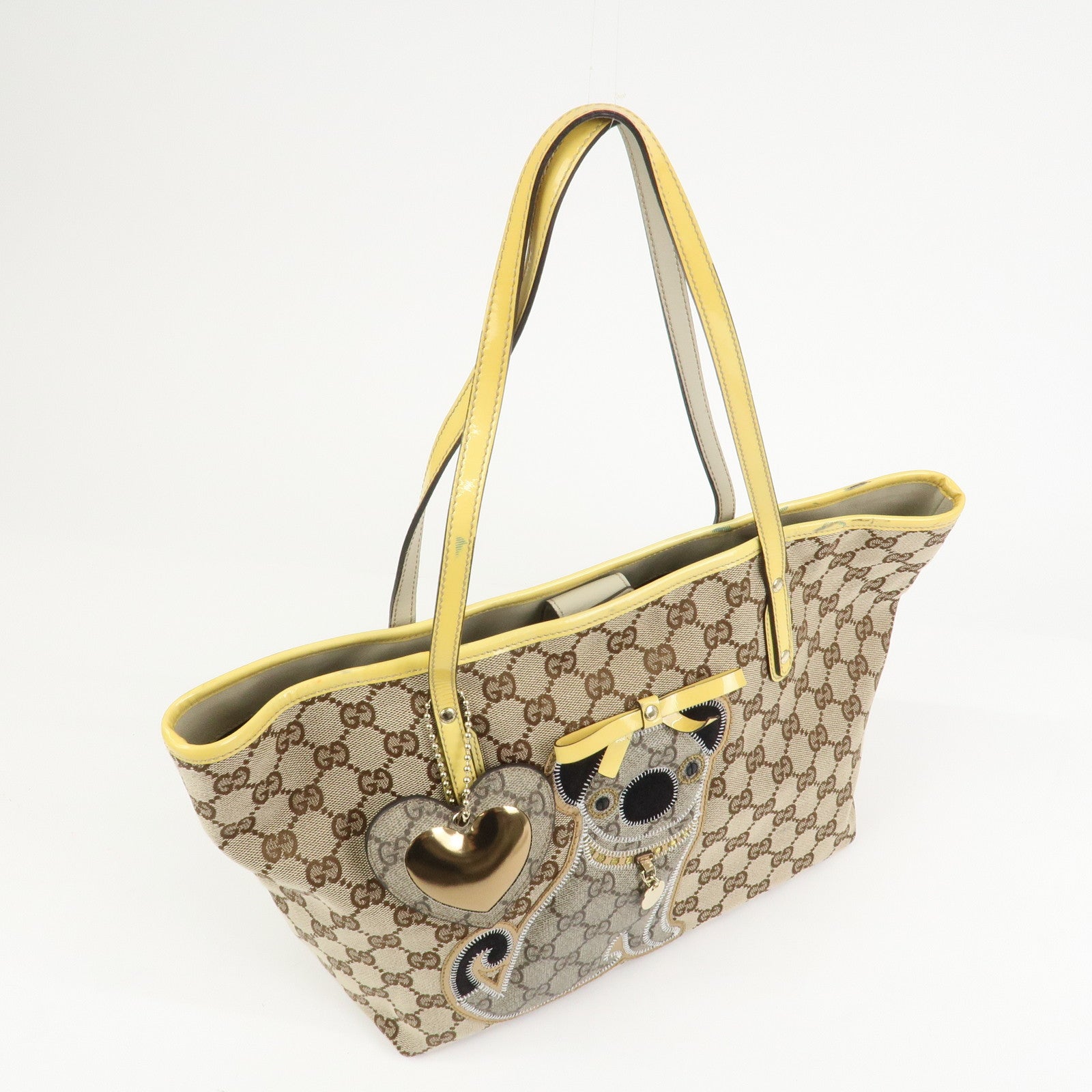 GUCCI Gucciori Pug Dog GG Canvas Patent Leather Tote Bag 212374