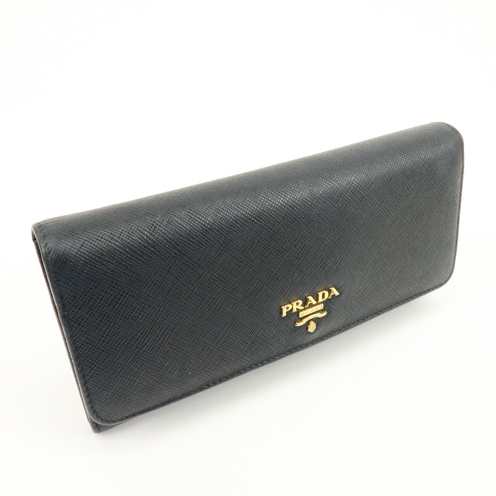 PRADA Saffiano Leather Flap Bi-Fold Long Wallet Black 1MH132