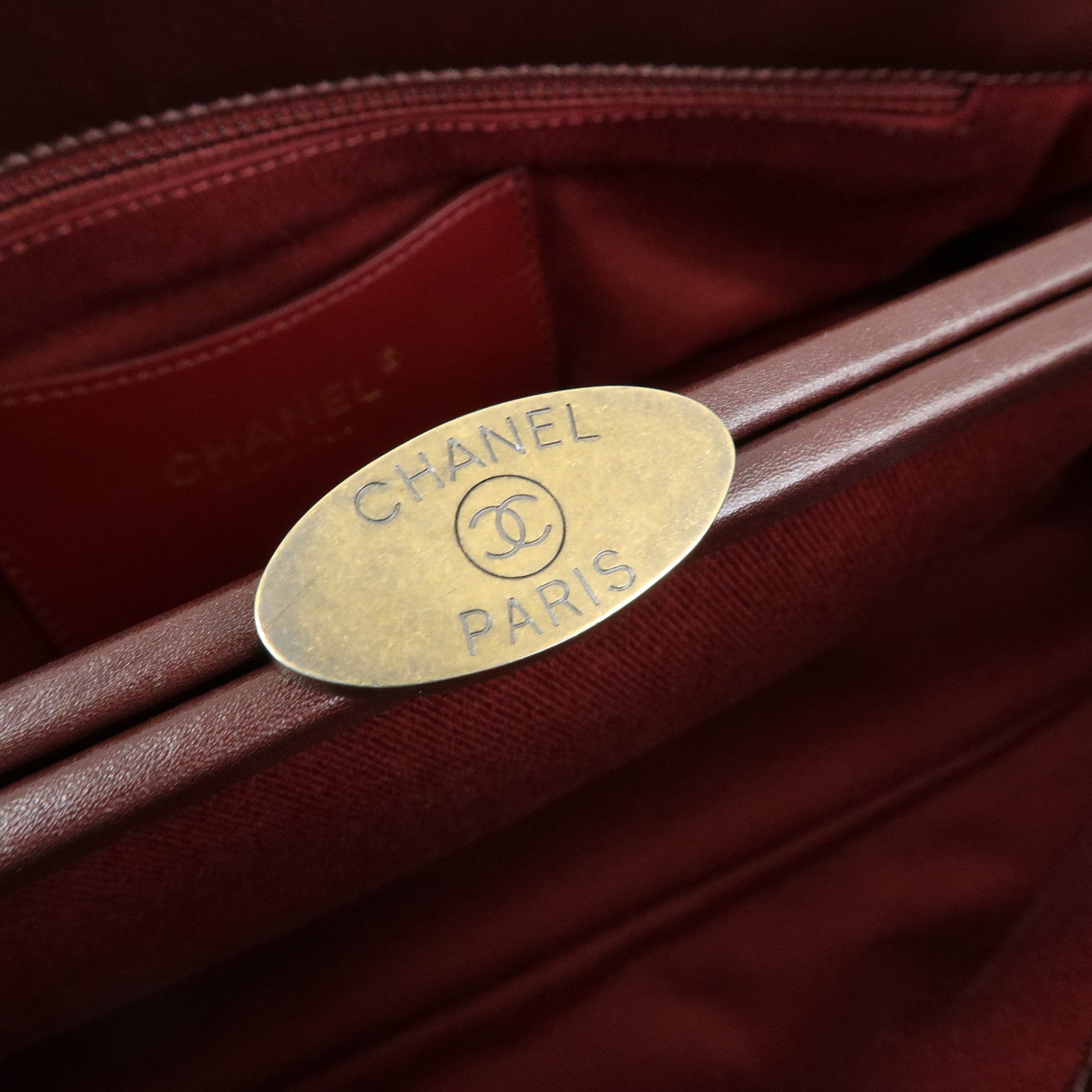 CHANEL Mademoiselle Calf Leather Chain Shoulder Bag Bordeaux