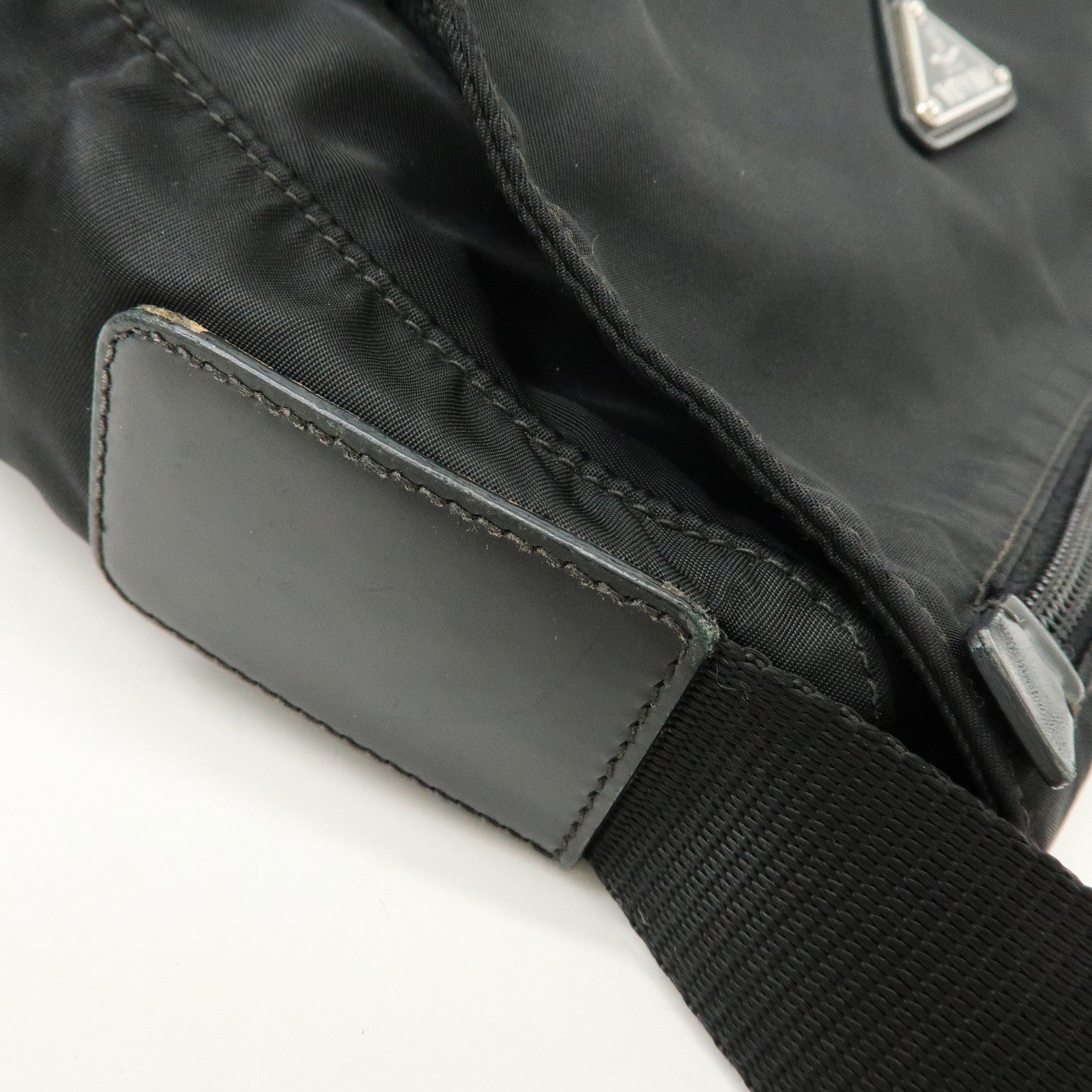 PRADA Triangle Logo Nylon Leather Shoulder Bag Crossbody Bag Black
