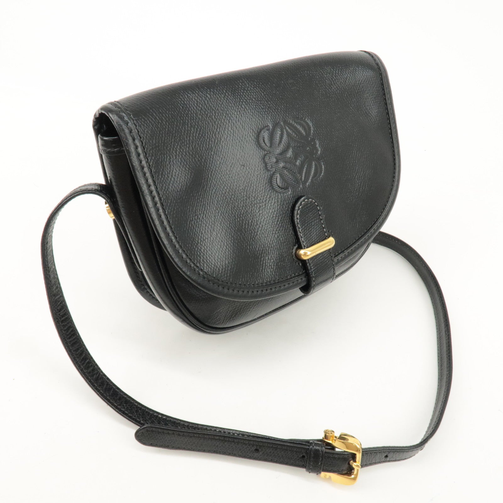 LOEWE Anagram Leather Shoulder bag Black Gold Hardware Used