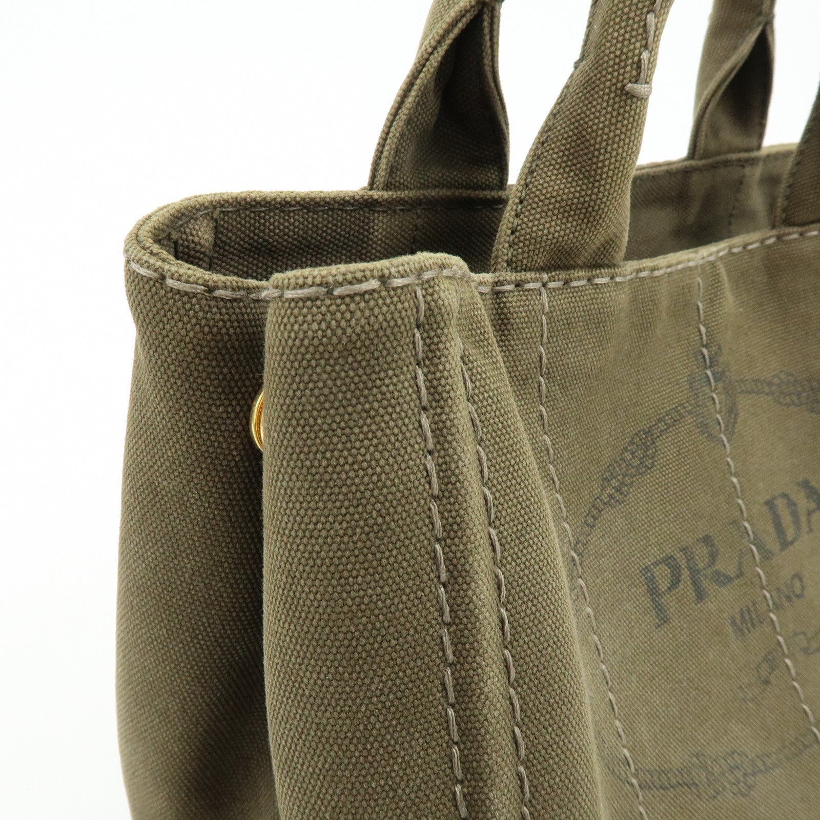 PRADA Canapa Mini Triangle Logo Canvas Tote Hand Bag Khaki BN2439