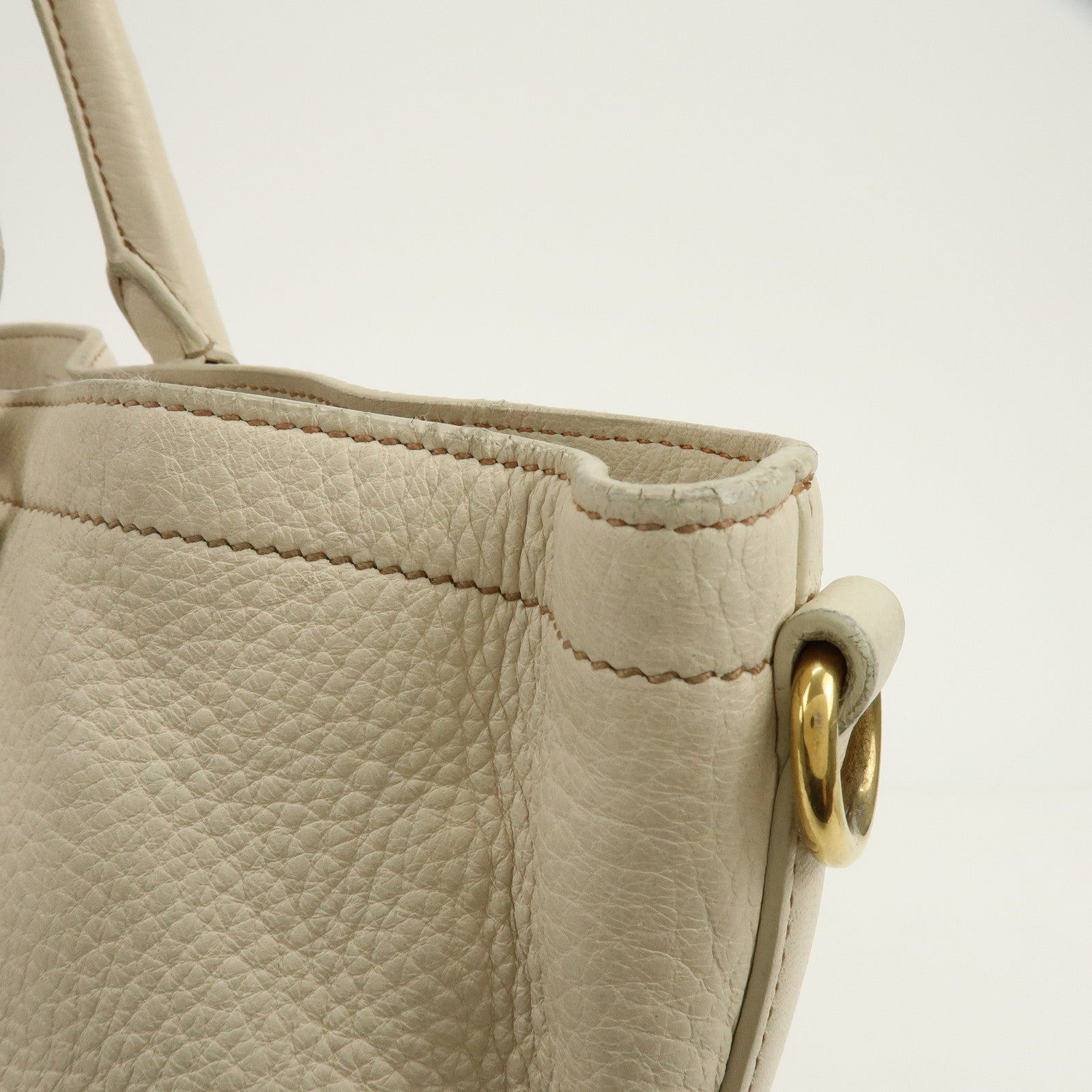 PRADA Logo Leather 2Way Bag Hand Bag Shoulder Bag Ivory