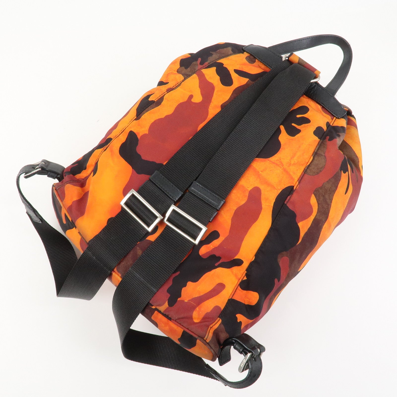 PRADA Triangle Logo Nylon Leather Backpack Camouflage OrangeBZ0032
