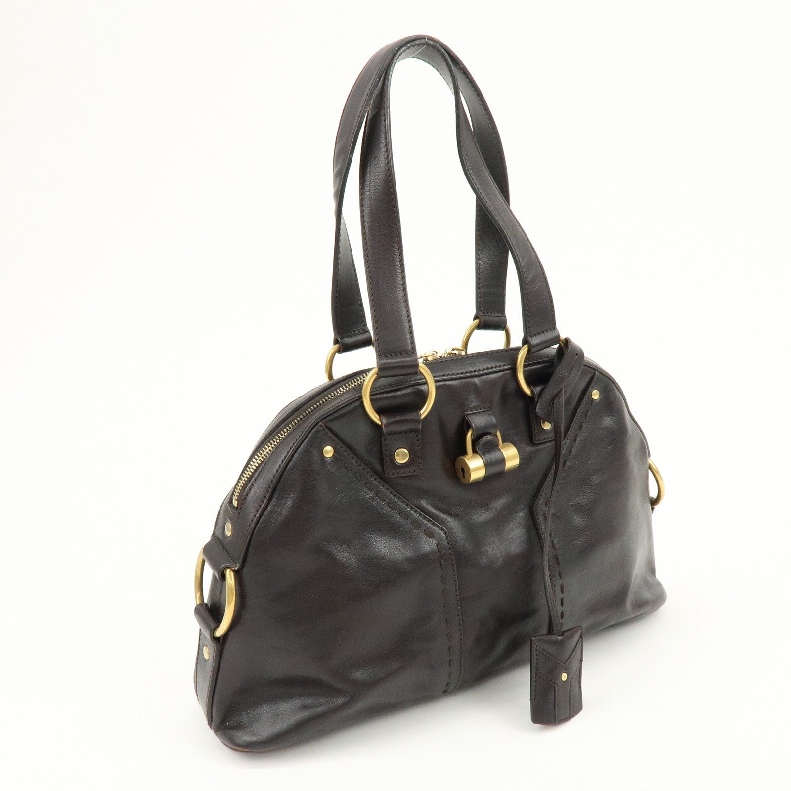 SAINT LAURENT PARIS Muse Leather Hand Bag Dark Brown 156465