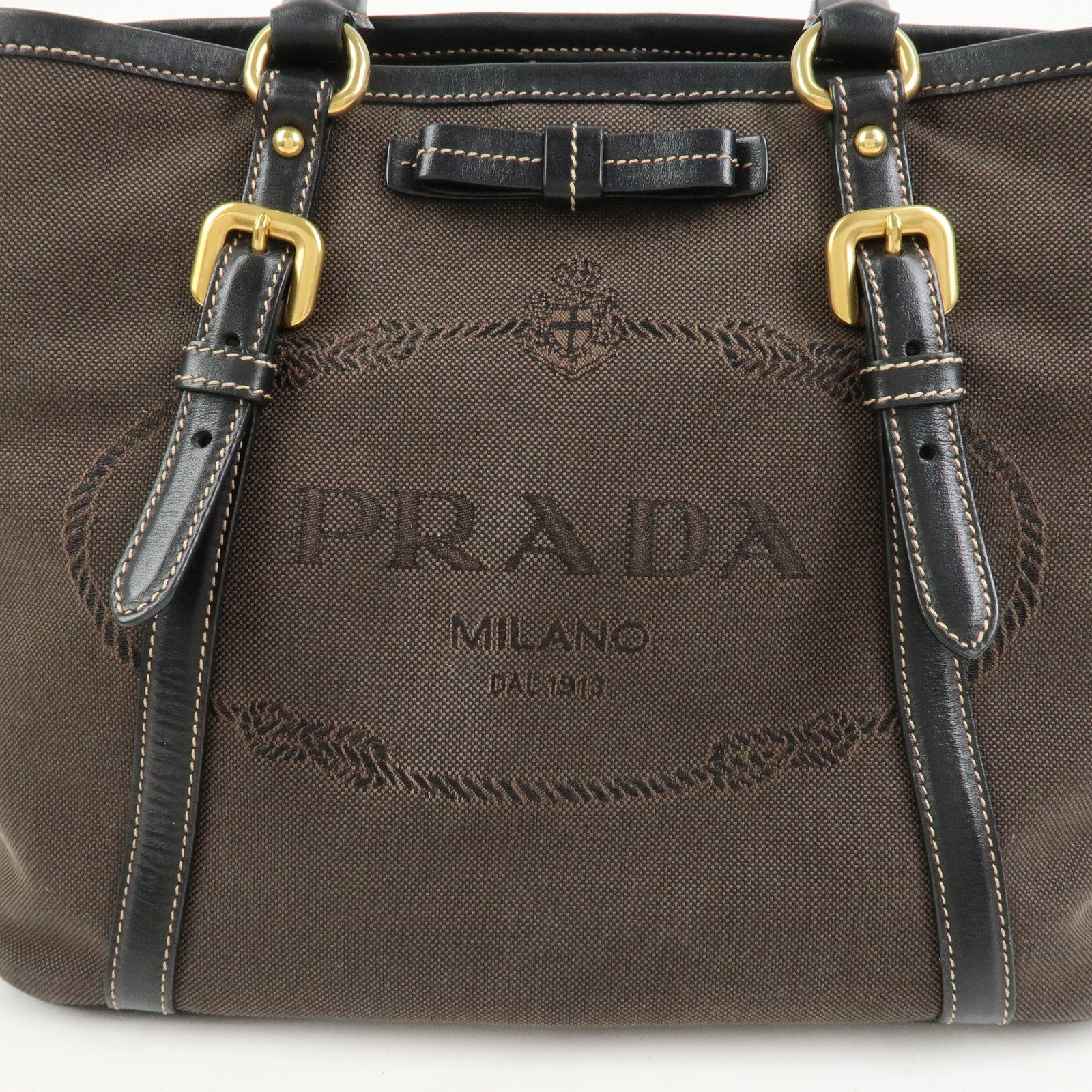 PRADA Jacquard Leather 2Way Bag Tote Bag Hand Bag Brown BN1841