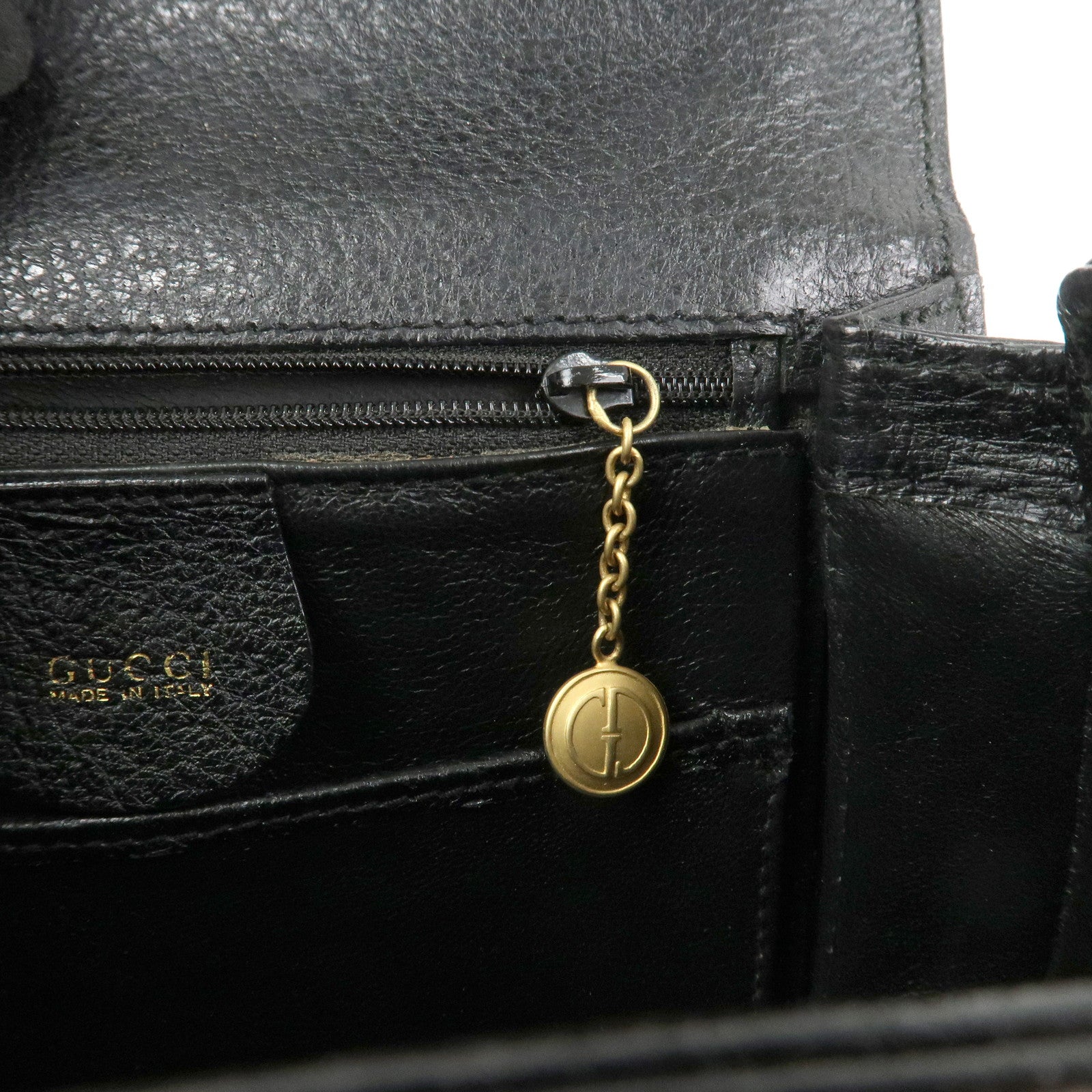 GUCCI Bamboo Leather 2Way Bag Hand Bag Shoulder Bag Black 000・2013