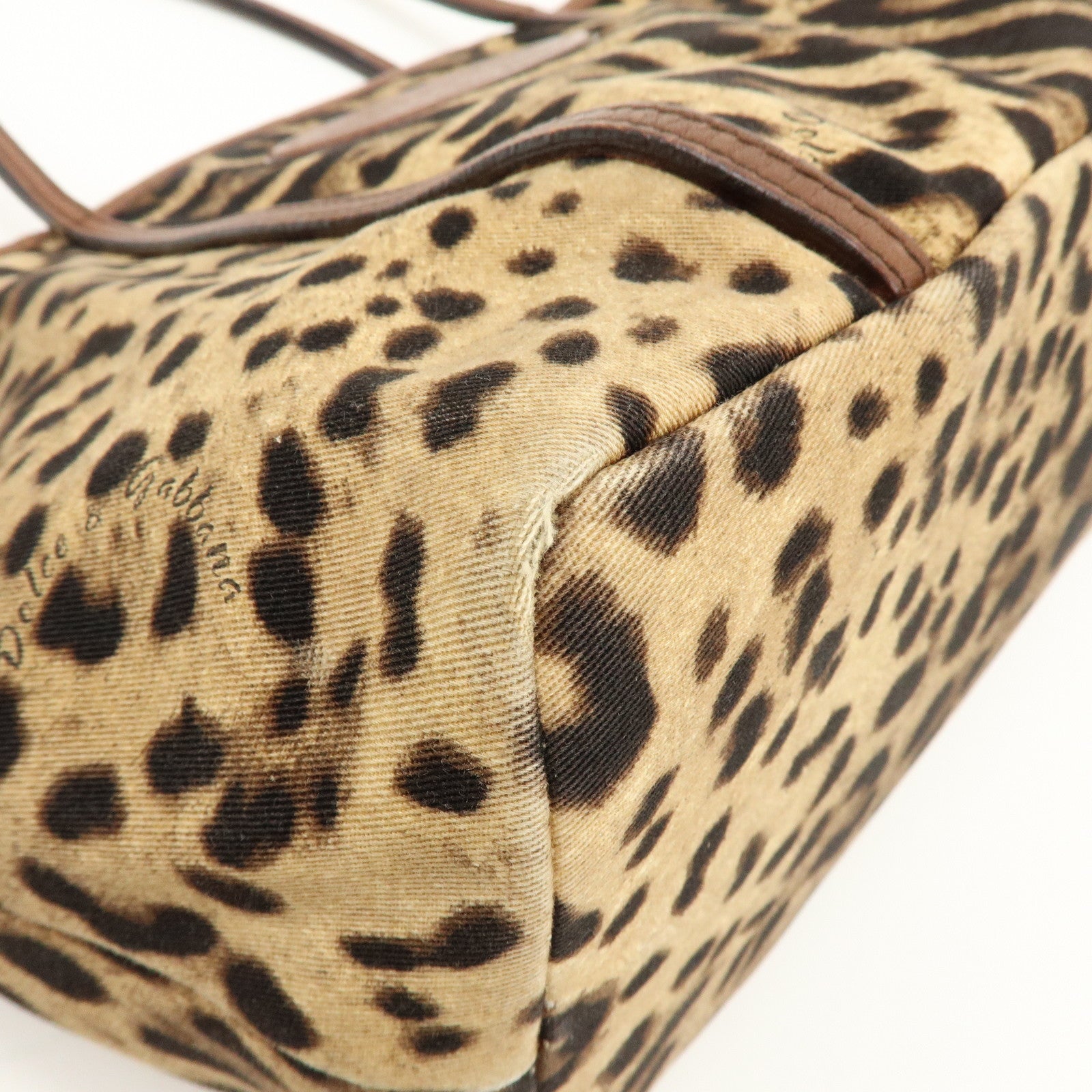 Dolce&Gabbana Canvas Leather Leopard Tote Bag Shoulder Bag Brown