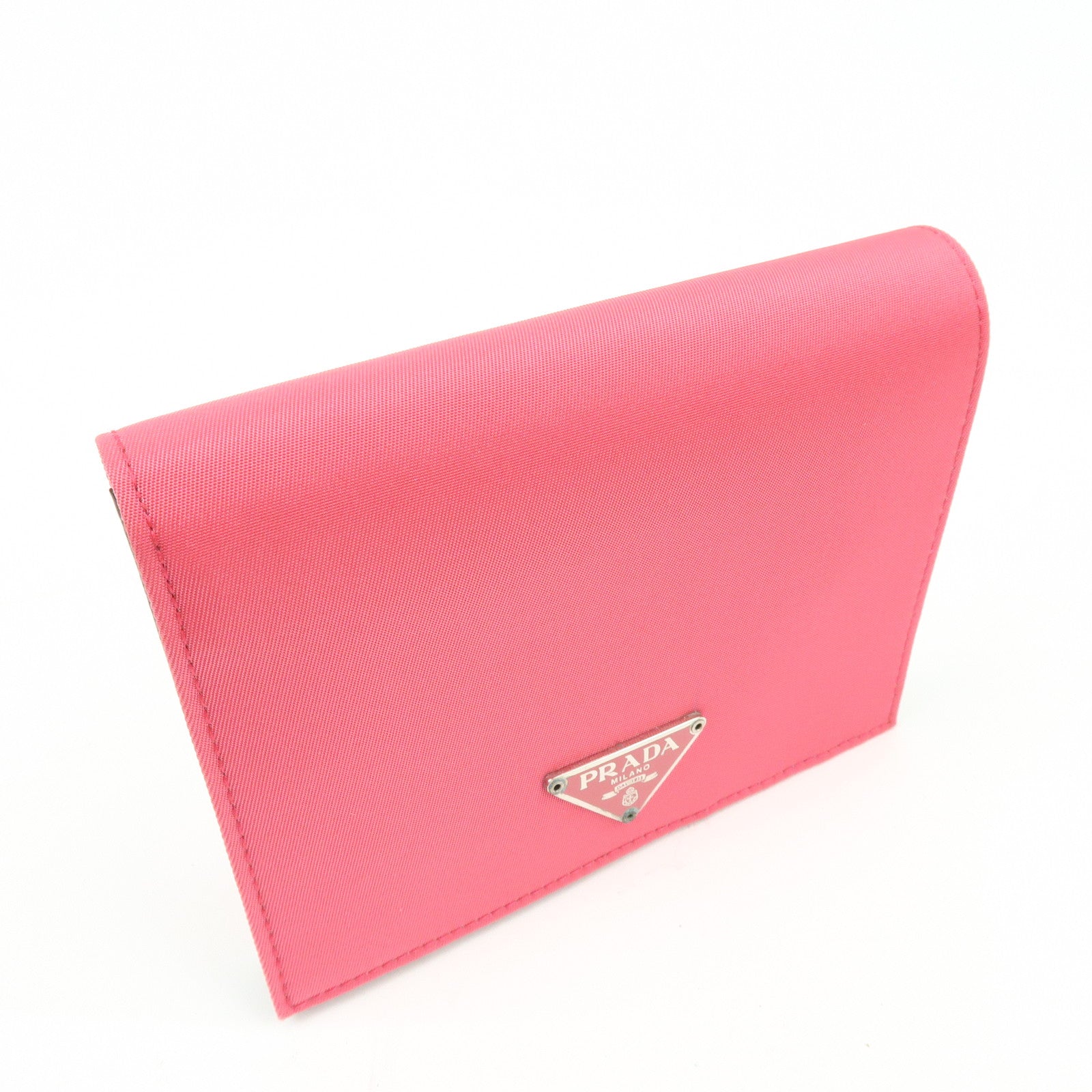 PRADA Triangle Logo Nylon Saffiano Leather Compact Wallet Pink M668