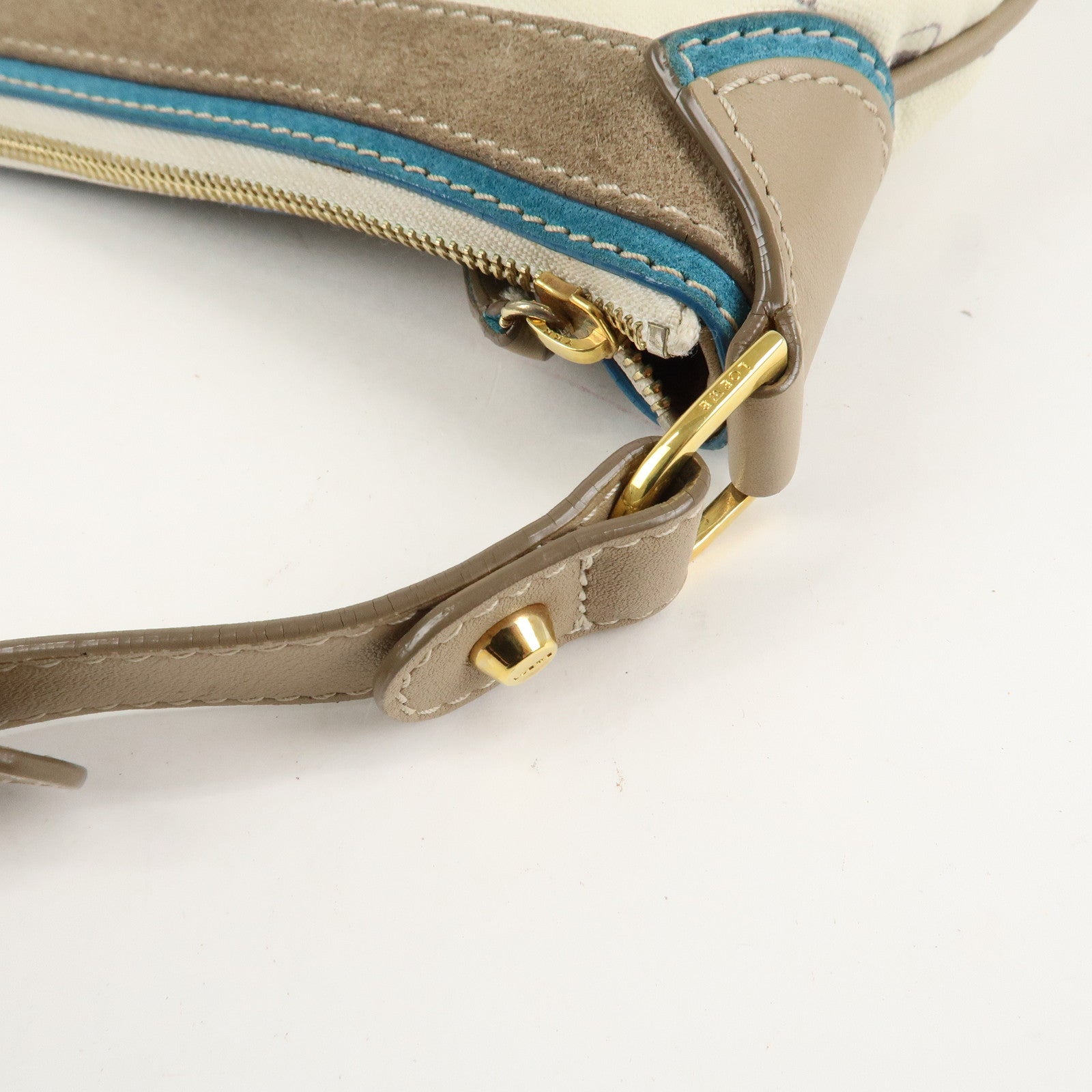 LOEWE Anagram Canvas Suede Leather Shoulder Bag Beige Blue Used
