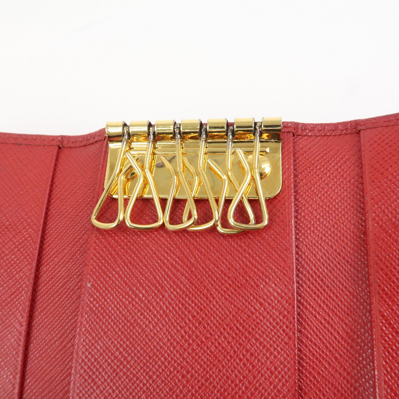 PRADA Logo Saffiano Leather Ribbon 6 Rings Key Case Red 1PG222