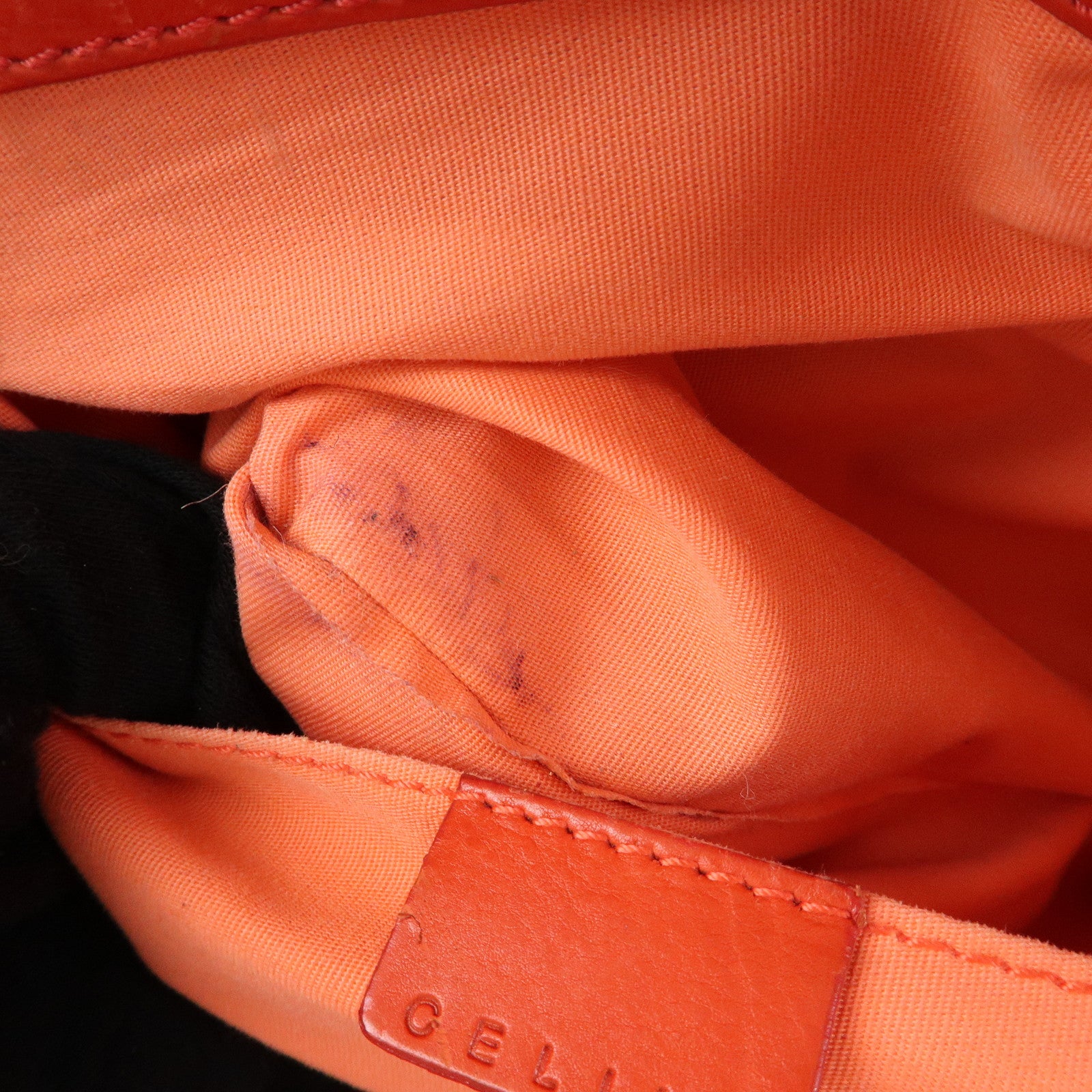 CELINE Scalloped Boogie Bag Leather Hand Bag Tote Bag Orange White