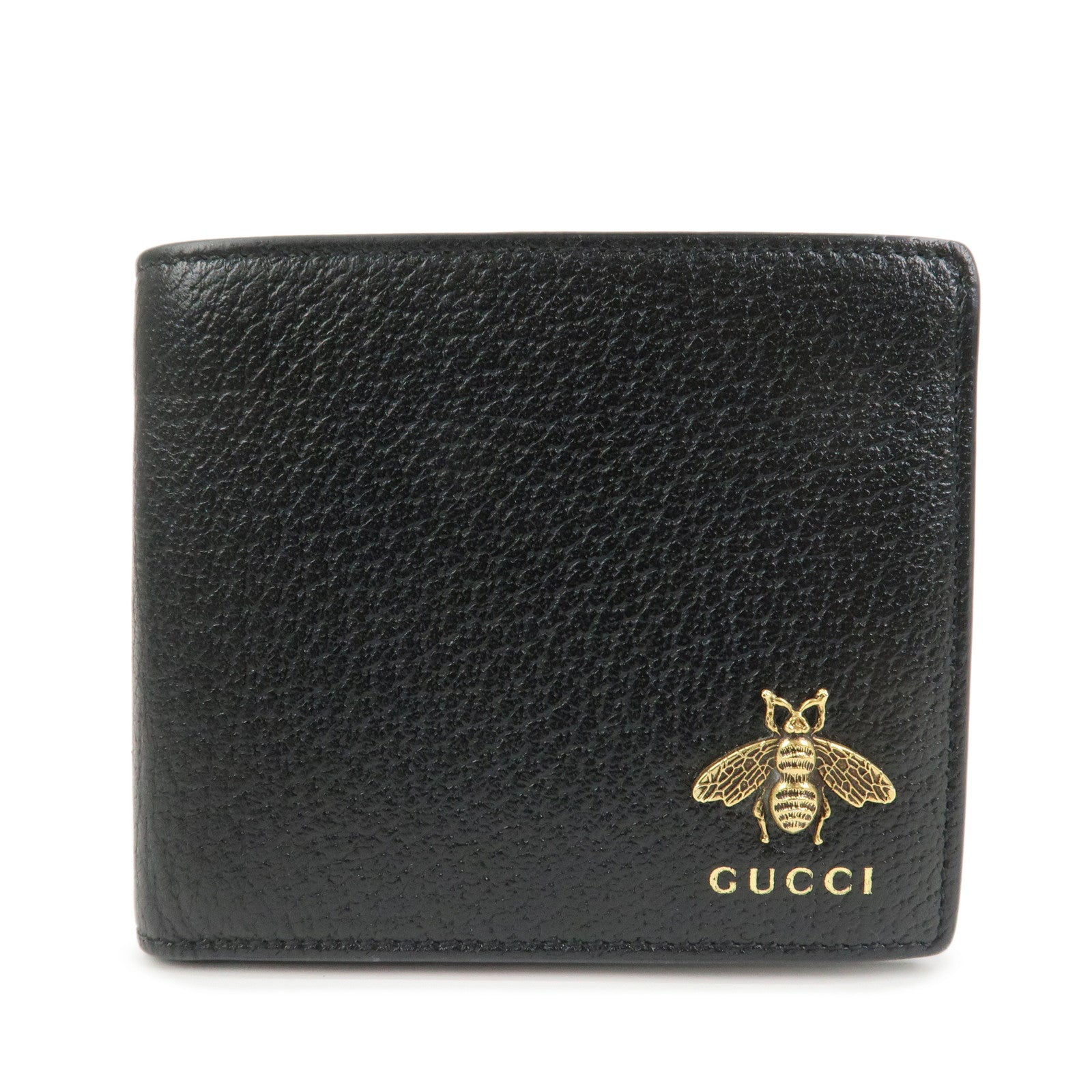 GUCCI Animalier Leather Bi-fold Compact Wallet Black 523664