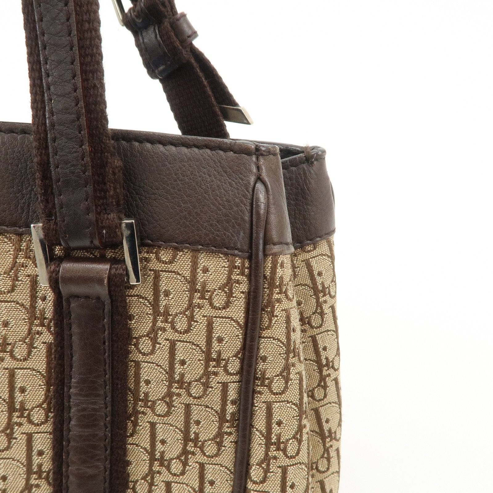 Christian Dior Trotter Leather Canvas Hand Bag Brown Used