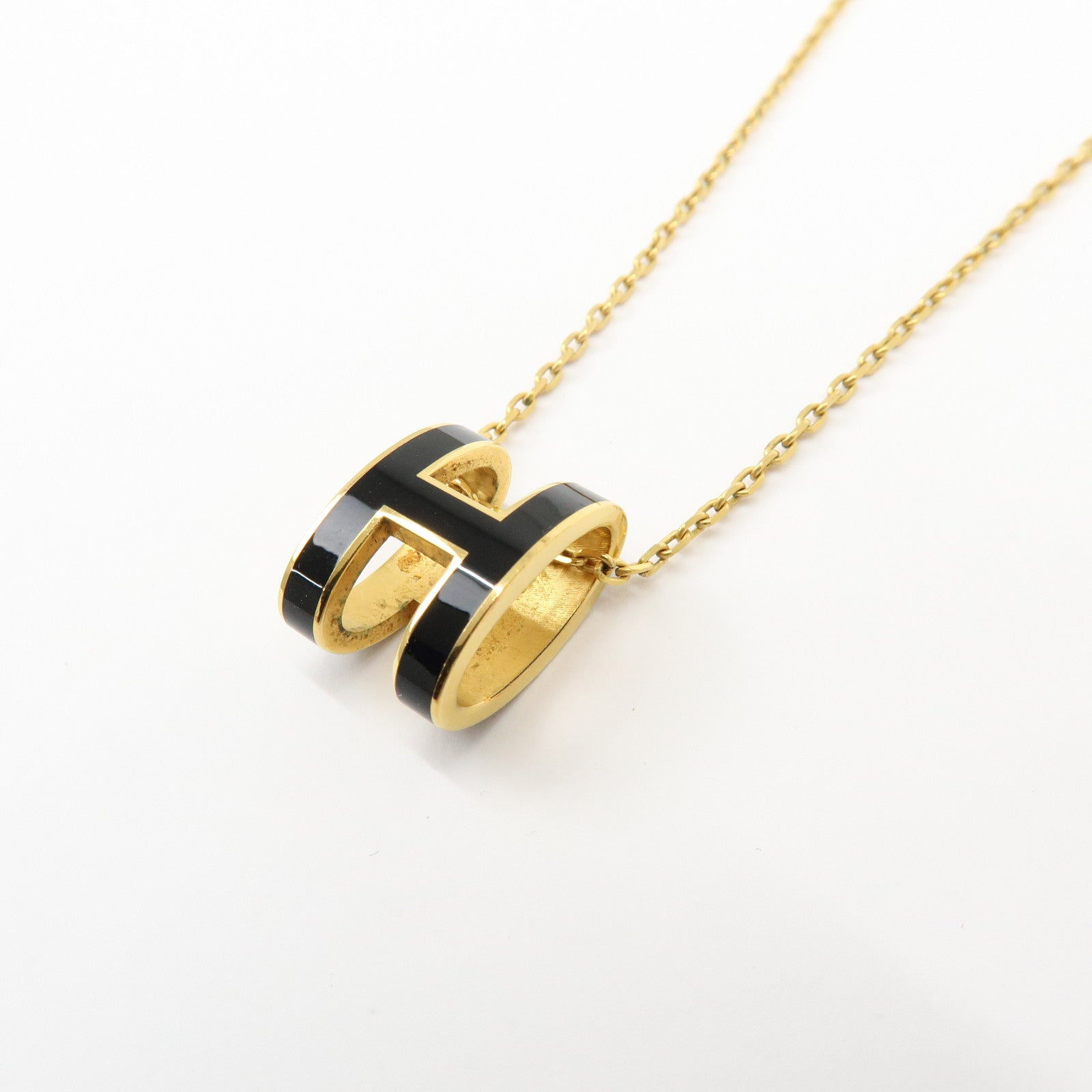 HERMES Pop H Metal Necklace Black Gold