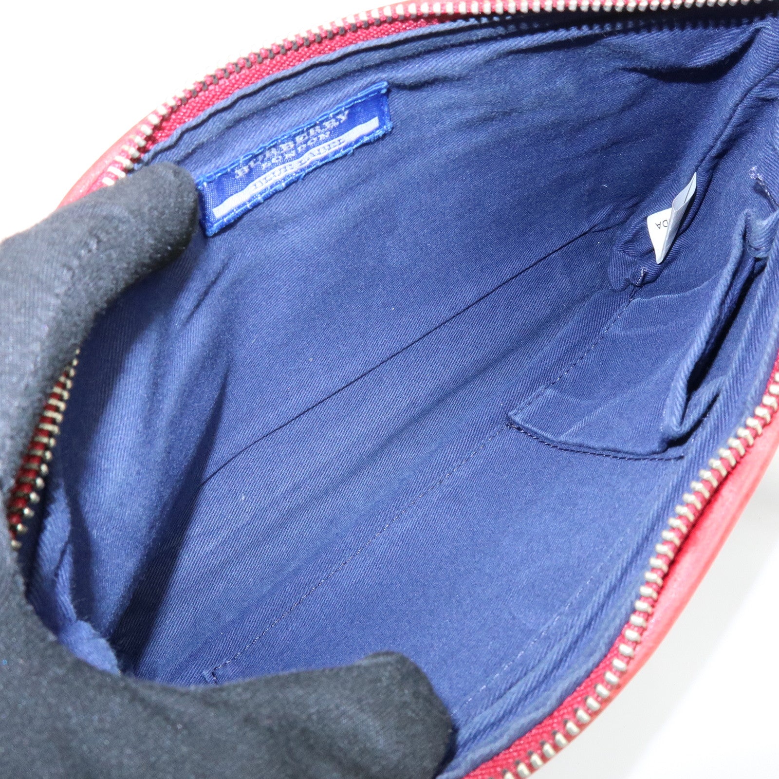 BURBERRY Blue Label Denim Leather 2Way Shoulder Hand Bag Blue Red