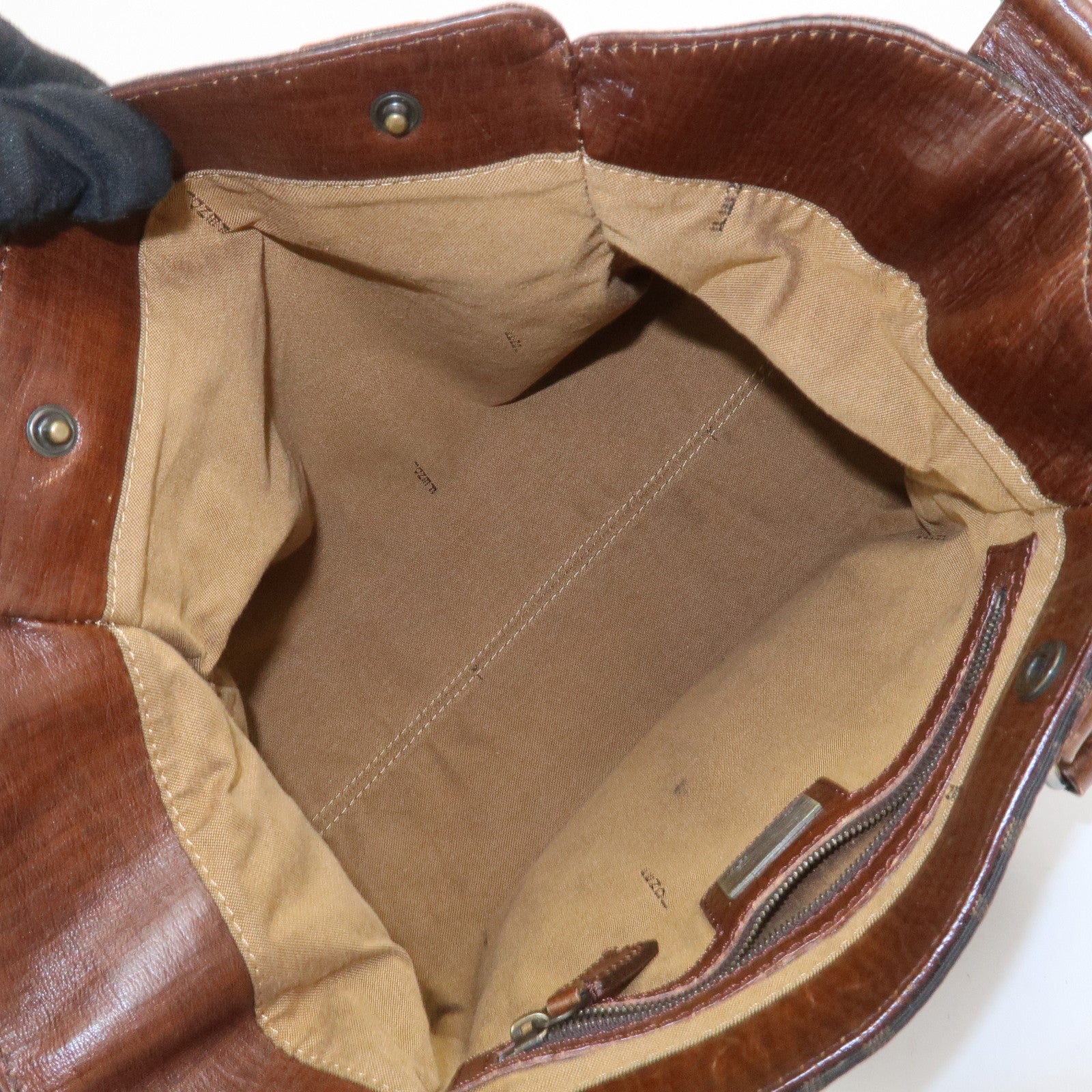 FENDI Etnico Zucca Canvas Leather Shoulder Bag Brown Black 8BN157