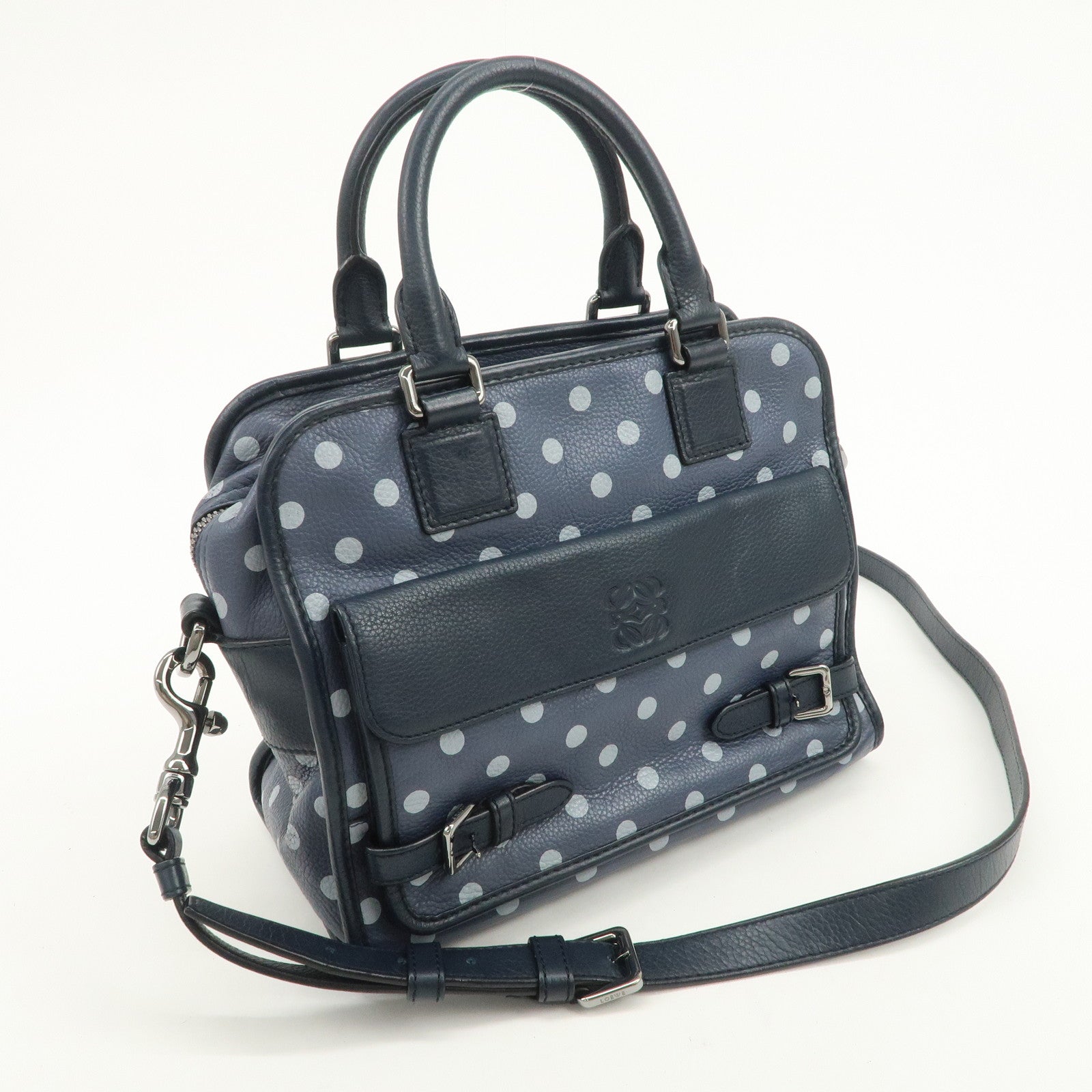 LOEWE Amazona Cruz Leather 2Way Bag Hand Bag Shoulder Bag Navy