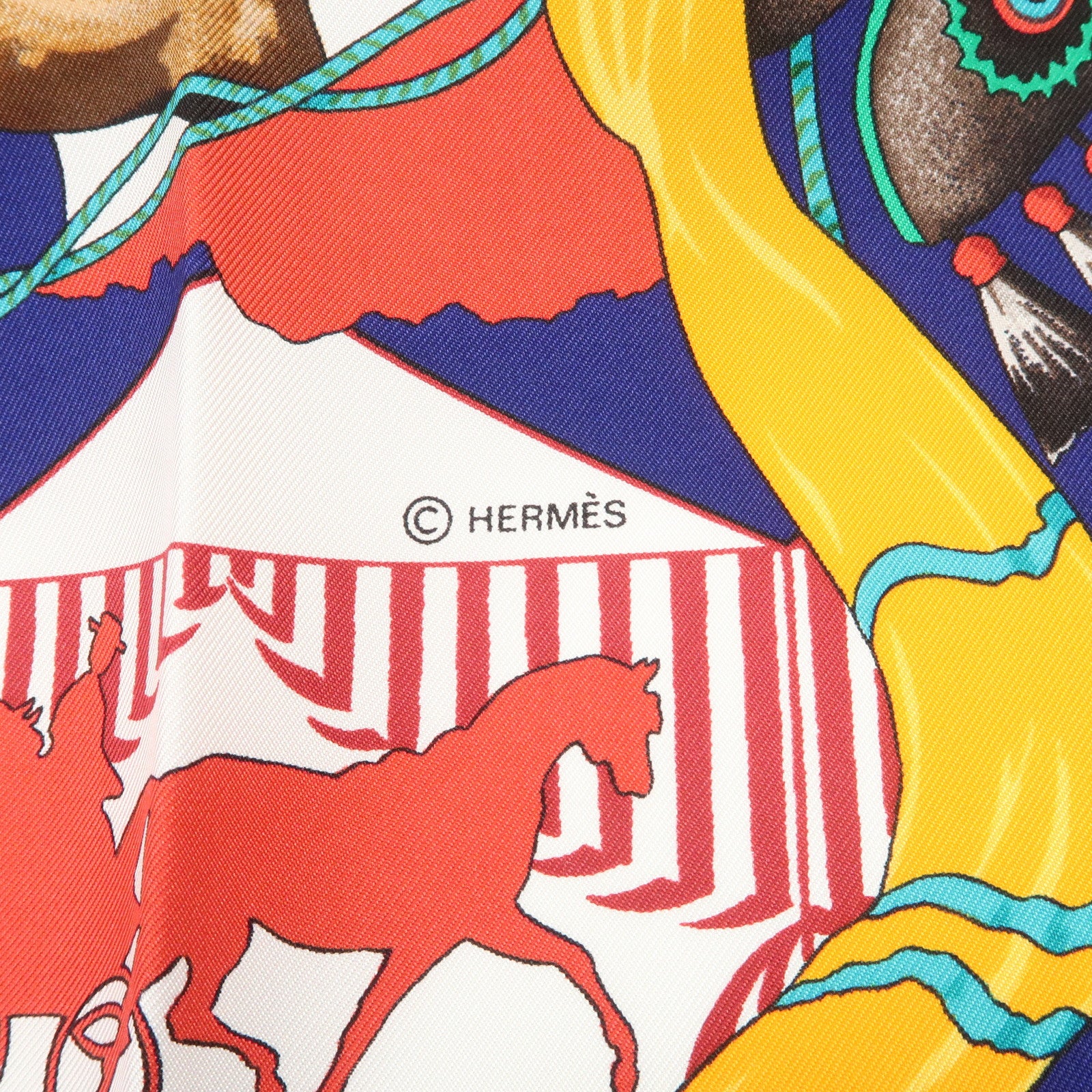 HERMES Carre 90 Silk 100% Scarf FERIA DE SEVILLA Navy White Red