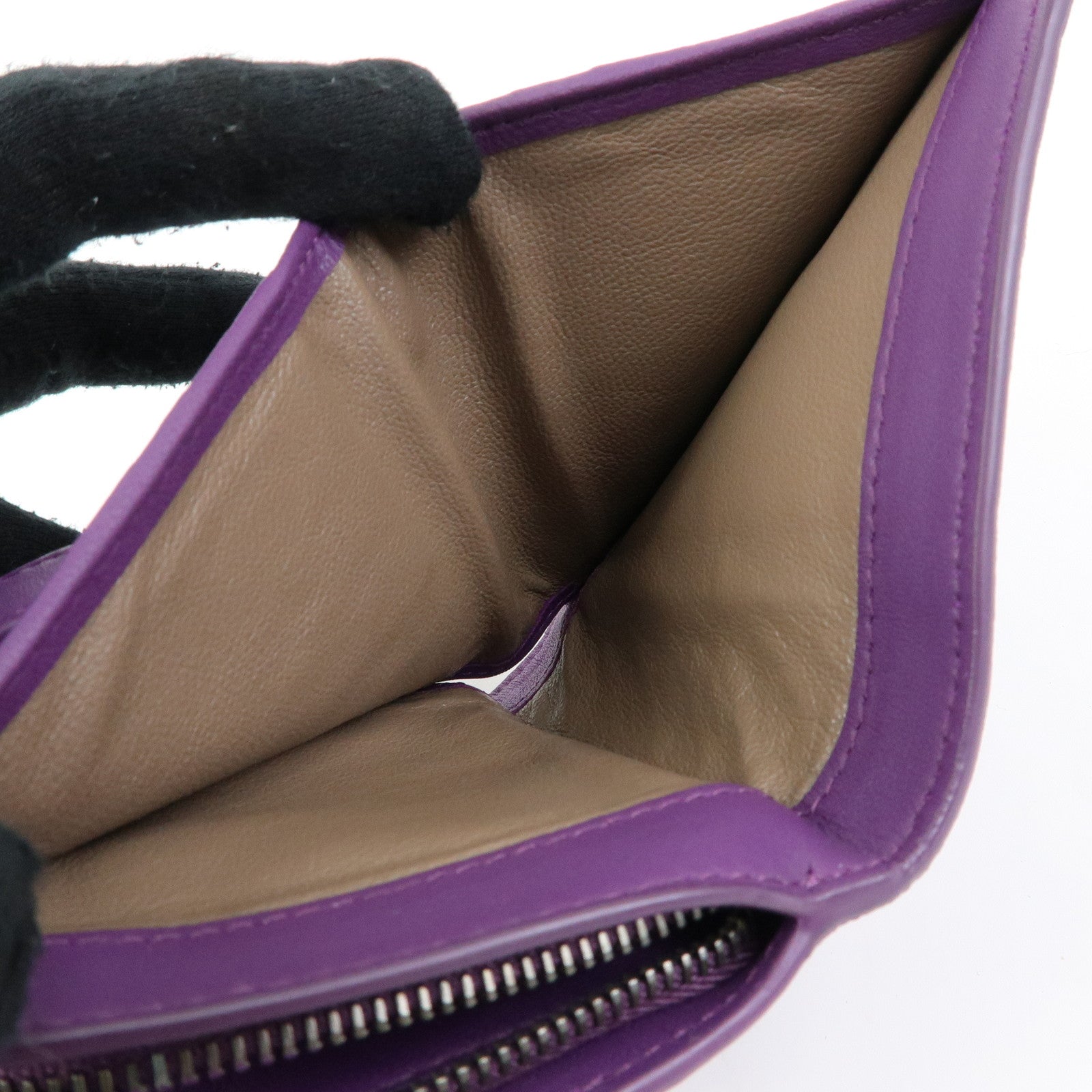 BOTTEGA VENETA Intrecciato Leather Bi-fold Comact Wallet Purple