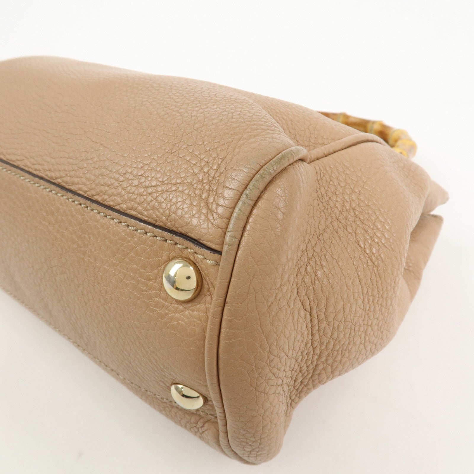 GUCCI Bamboo Leather 2 Way Bag Hand Shoulder Bag Pink Beige 336032