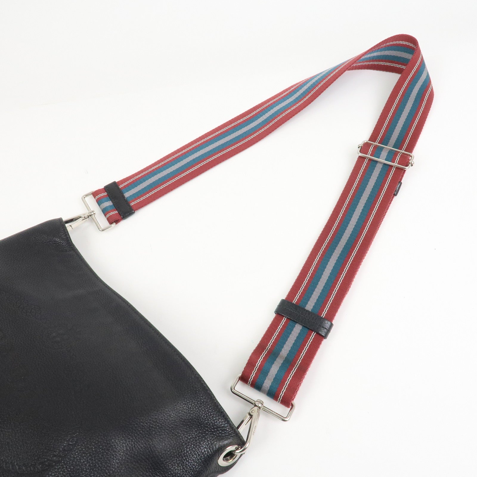 PRADA Logo Calf Leather Shoulder Bag Bucket Bag Black 1BE057