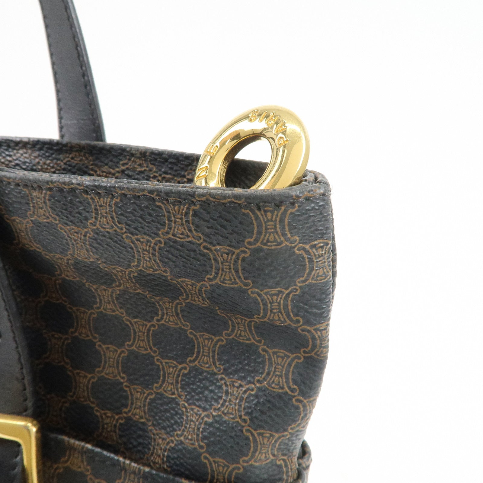 CELINE Macadam Logo PVC Leather Tote Bag Shoulder Bag Brown Black