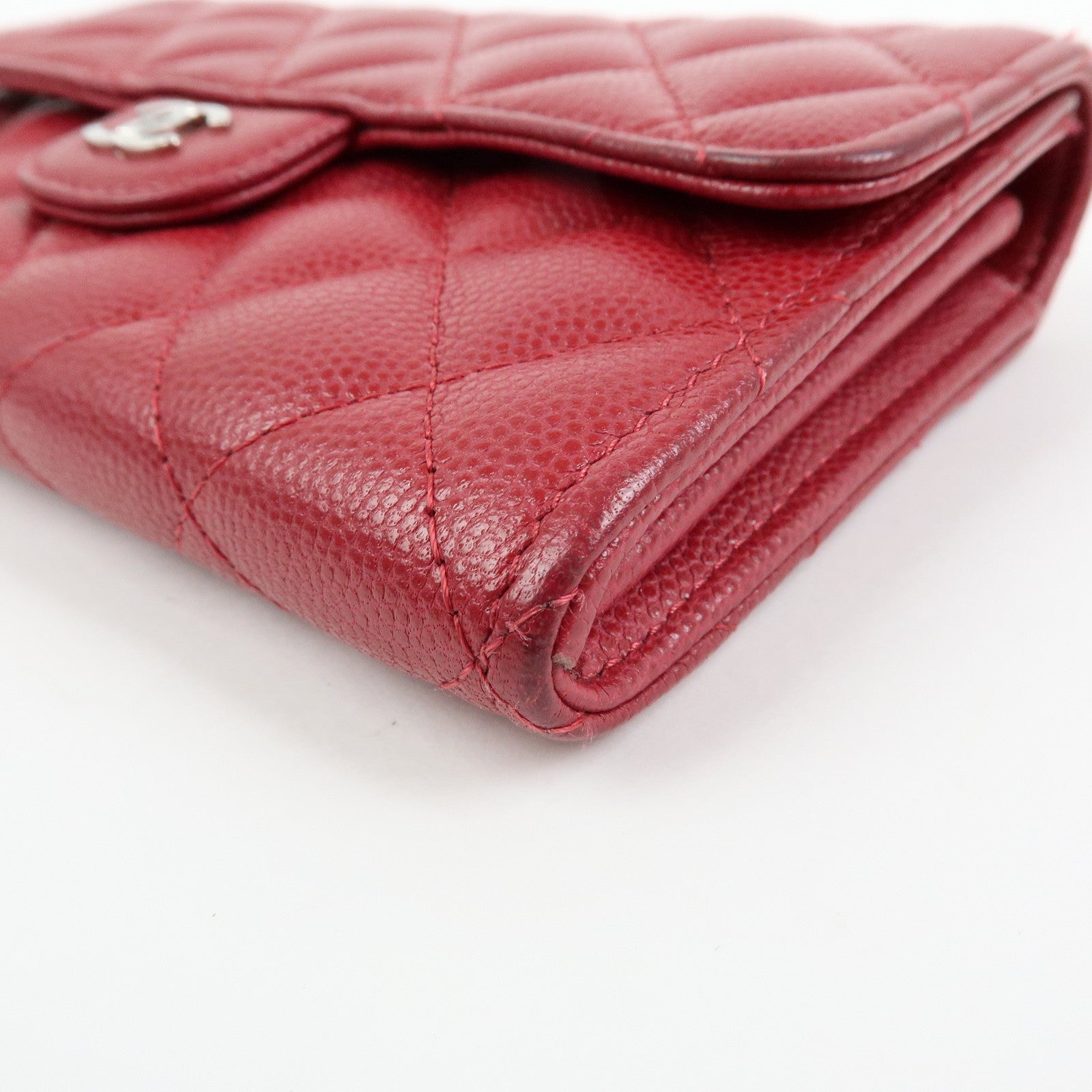 CHANEL COCO Mark Matelasse Caviarskin Flap Long Wallet Red
