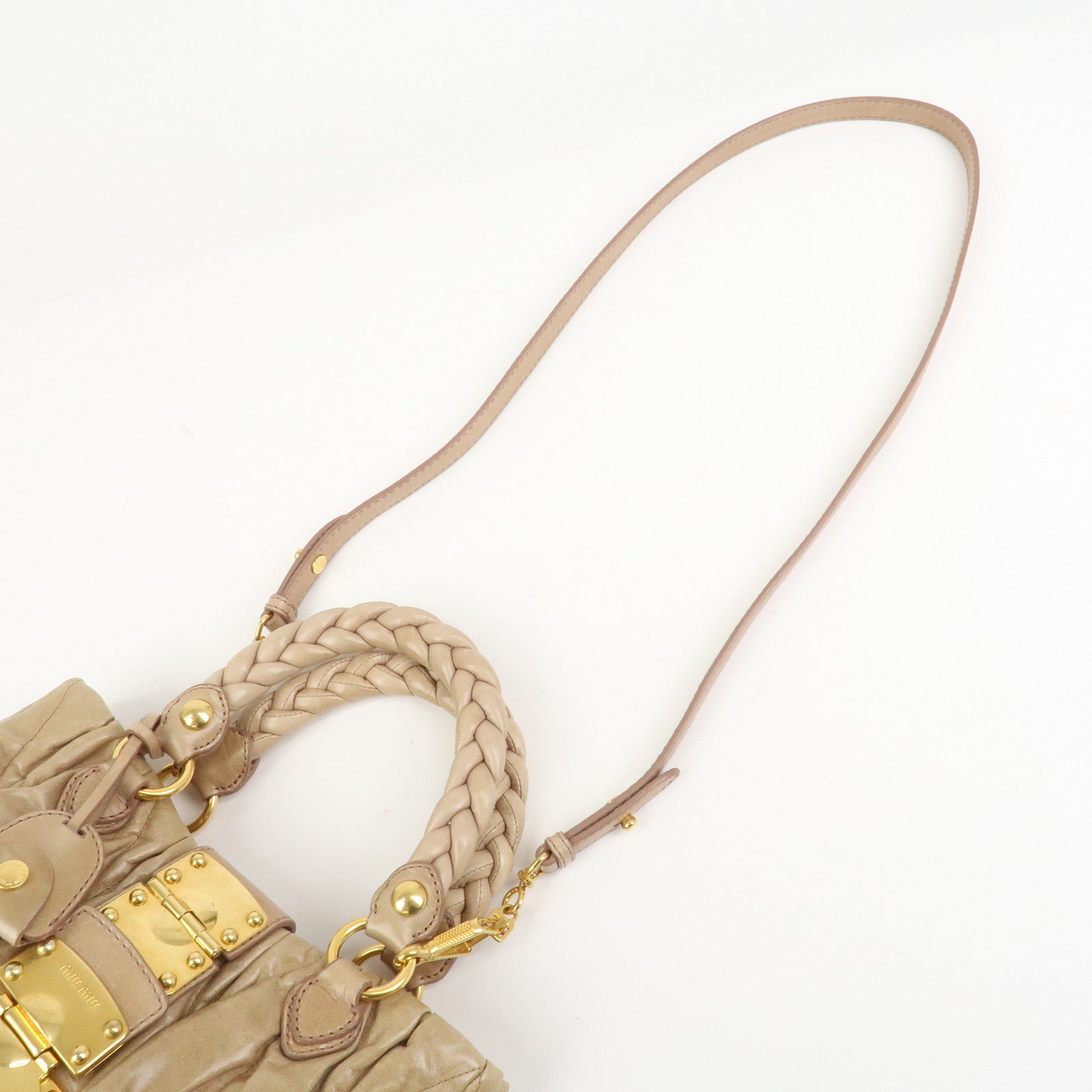 MIU MIU Matelasse Leather 2Way Bag Hand Bag Shoulder Bag Beige