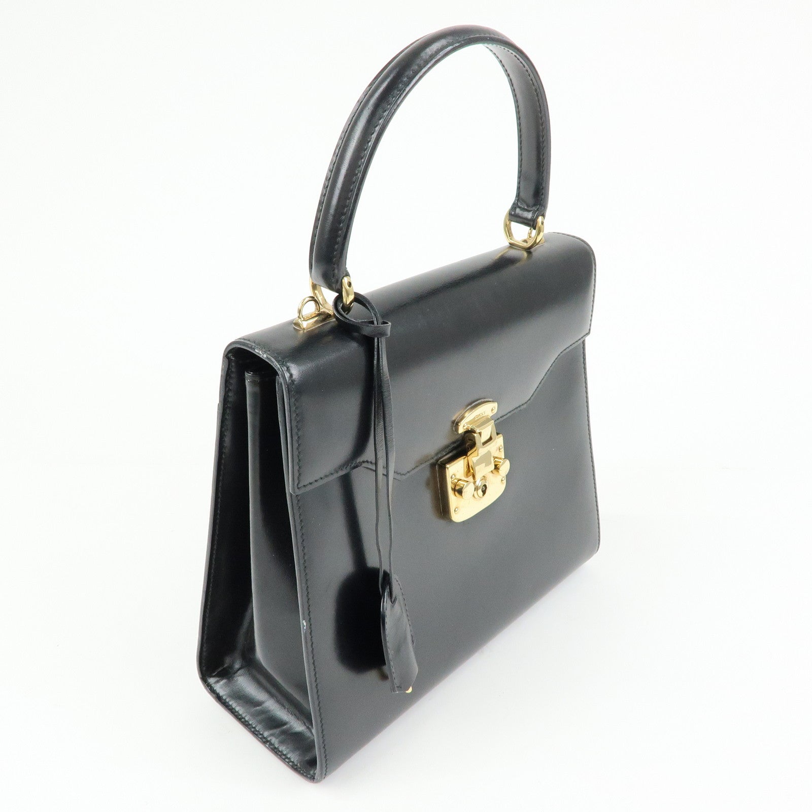 GUCCI Lady Lock Calf Leather 2Way Hand Bag Black