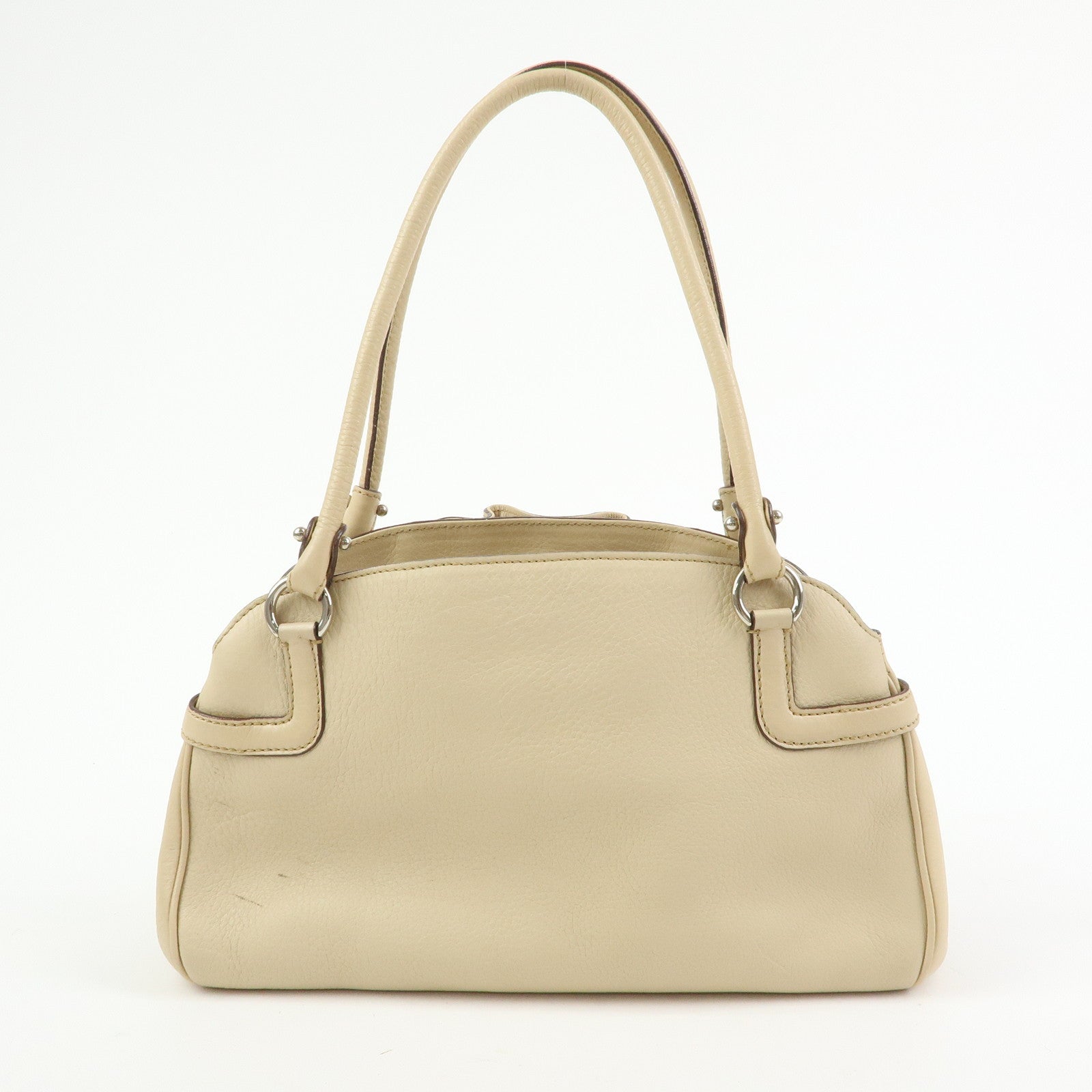 Ferragamo Gancini Leather Drawstring Shoulder Bag Hand Bag Beige