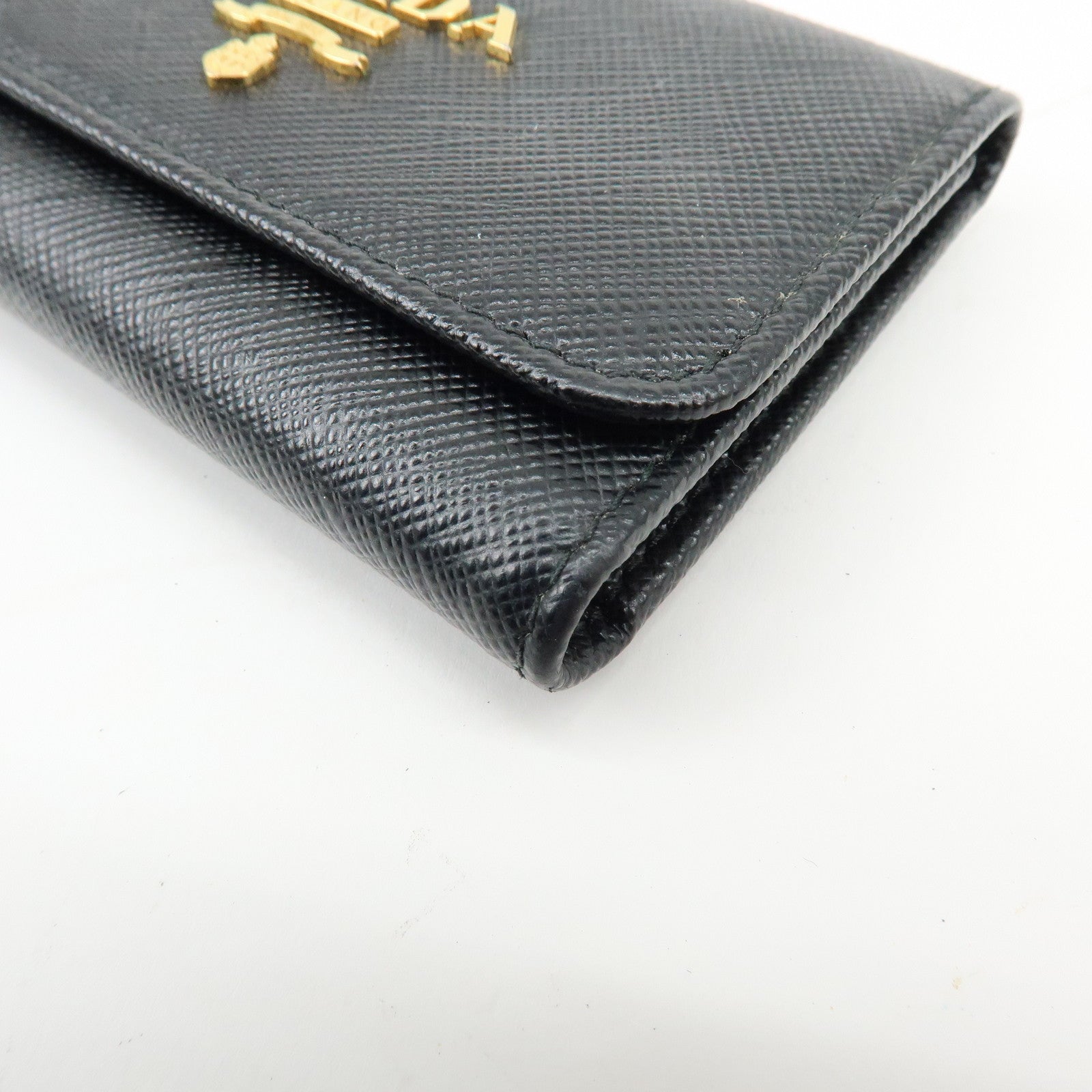 PRADA Saffiano Leather Key Case Key Ring Key Holder Black