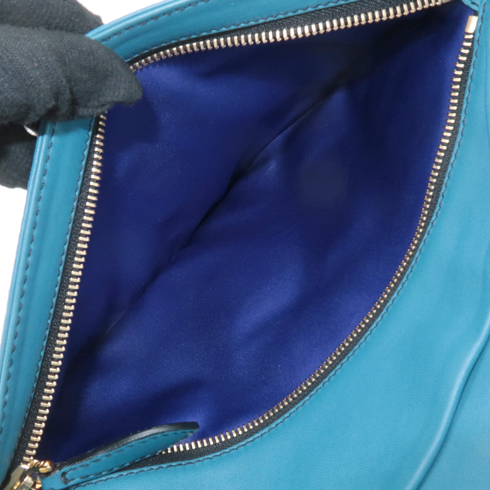 VALENTINO Leather Ribbon Clutch Bag Hand Bag Pouch Blue Used