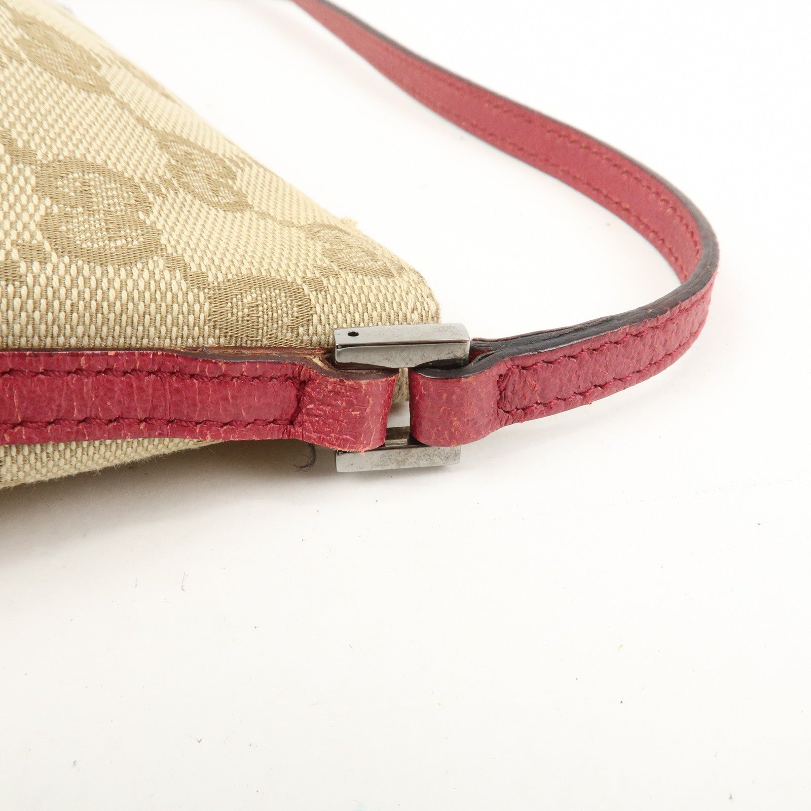 GUCCI Boat Bag GG Monogram Canvas Hand Bag Beige Bordeaux 07198