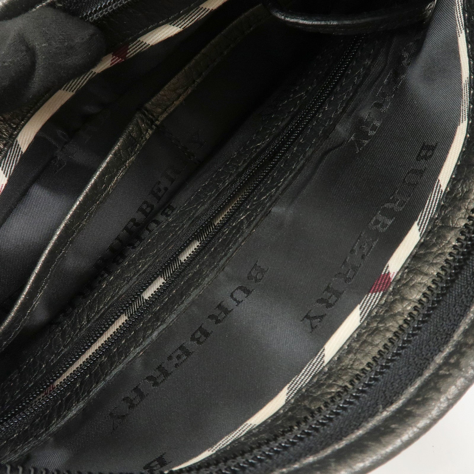 BURBERRY Nylon Leather Shoulder Crossbody Bag Black Metallic Gray