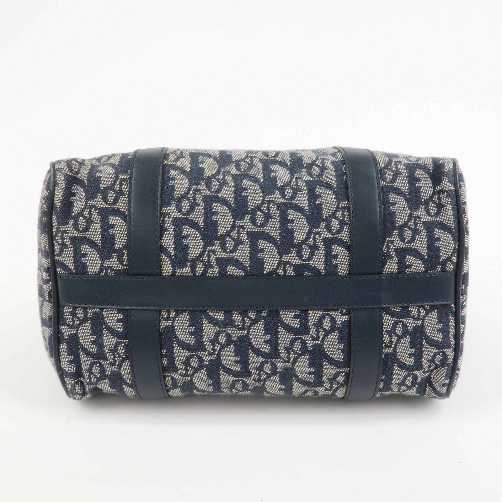 Christian Dior Trotter Jacquard Canvas Leather Boston Bag Navy