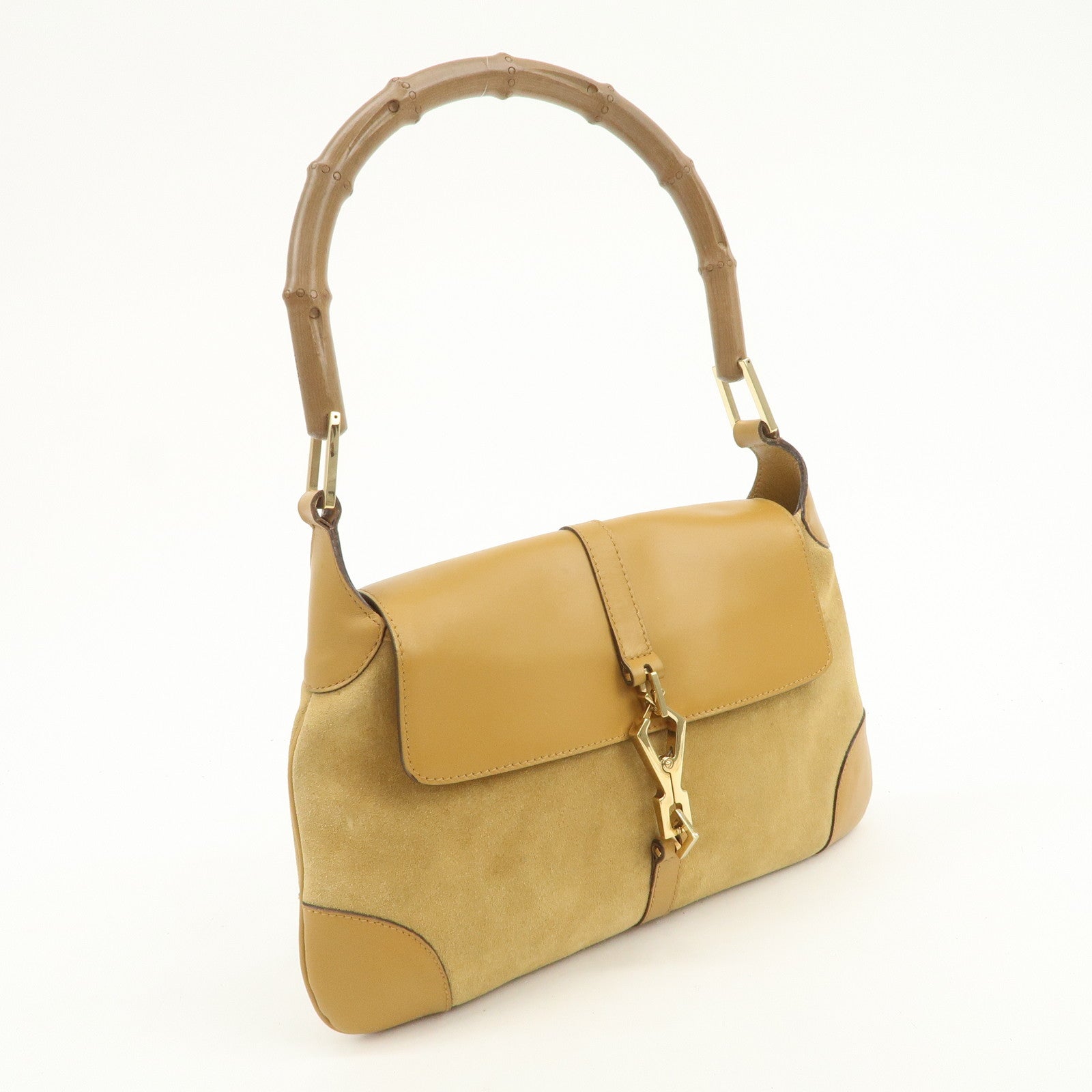 GUCCI Bamboo Suede Leather Kandinsky Shoulder Bag Yellow 001・4096