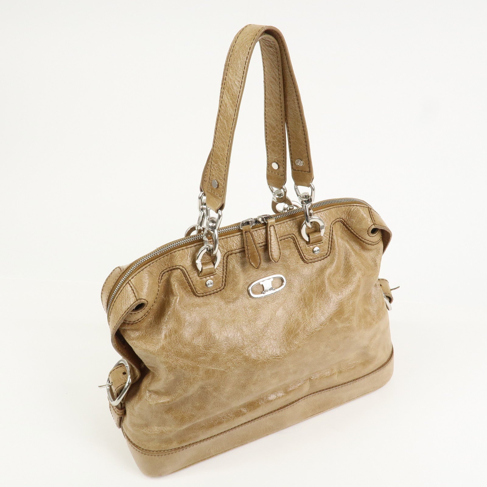 CELINE Macadam Patent Leather Shoulder Bag Tote Bag Light Brown