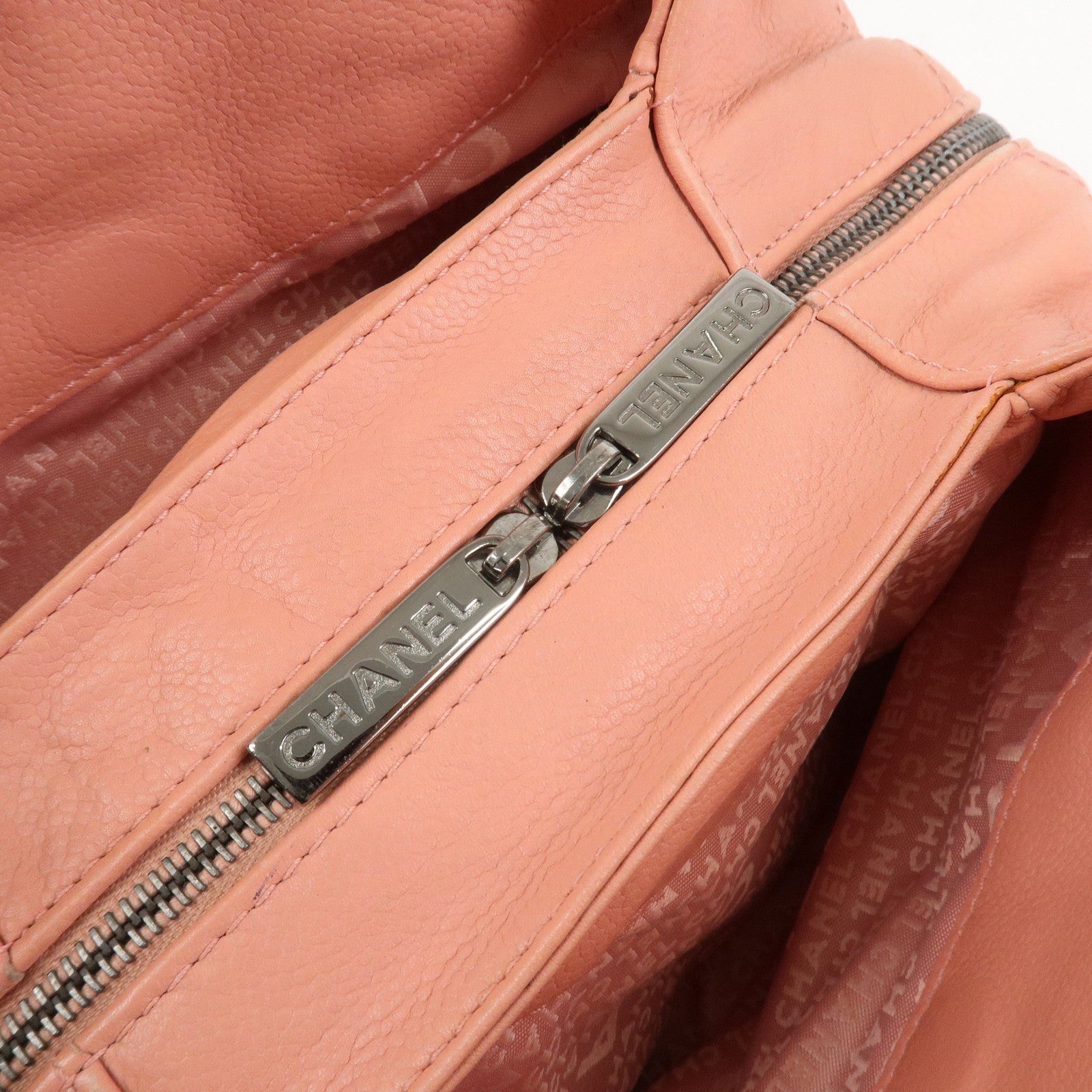 CHANEL Chocolate Bar Calf Leather Boston Bag Hand Bag Pink