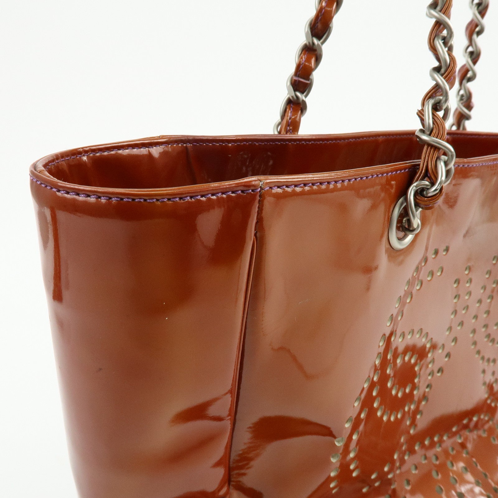 CHANEL Triple COCO Punching Patent Leather Chain Tote Bag A16275