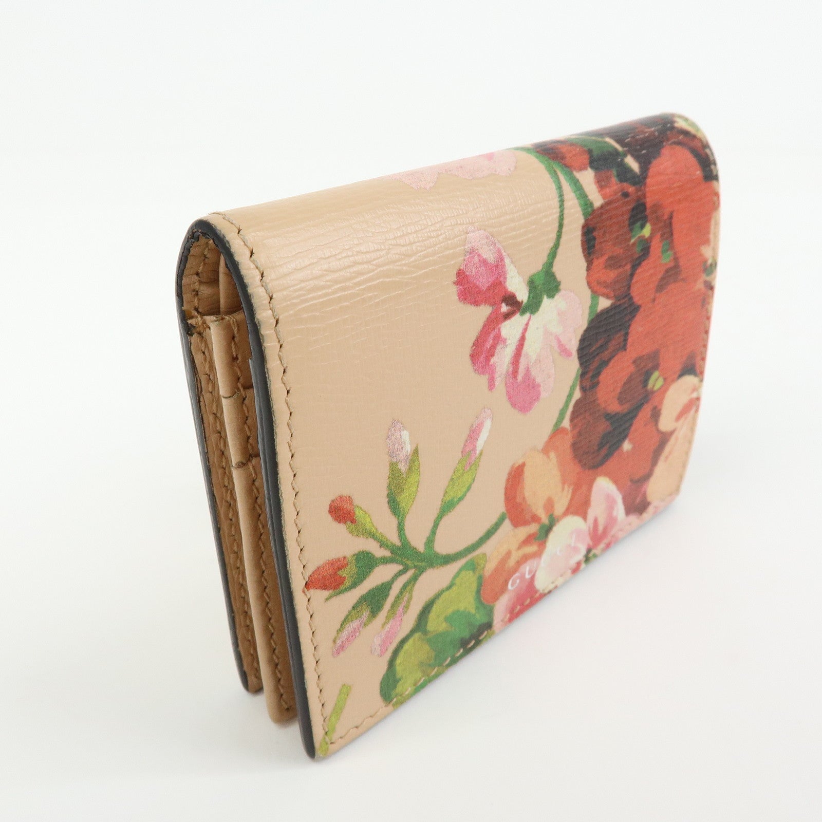 GUCCI Flora Leather Compact Bi-Fold Wallet Pink 410120