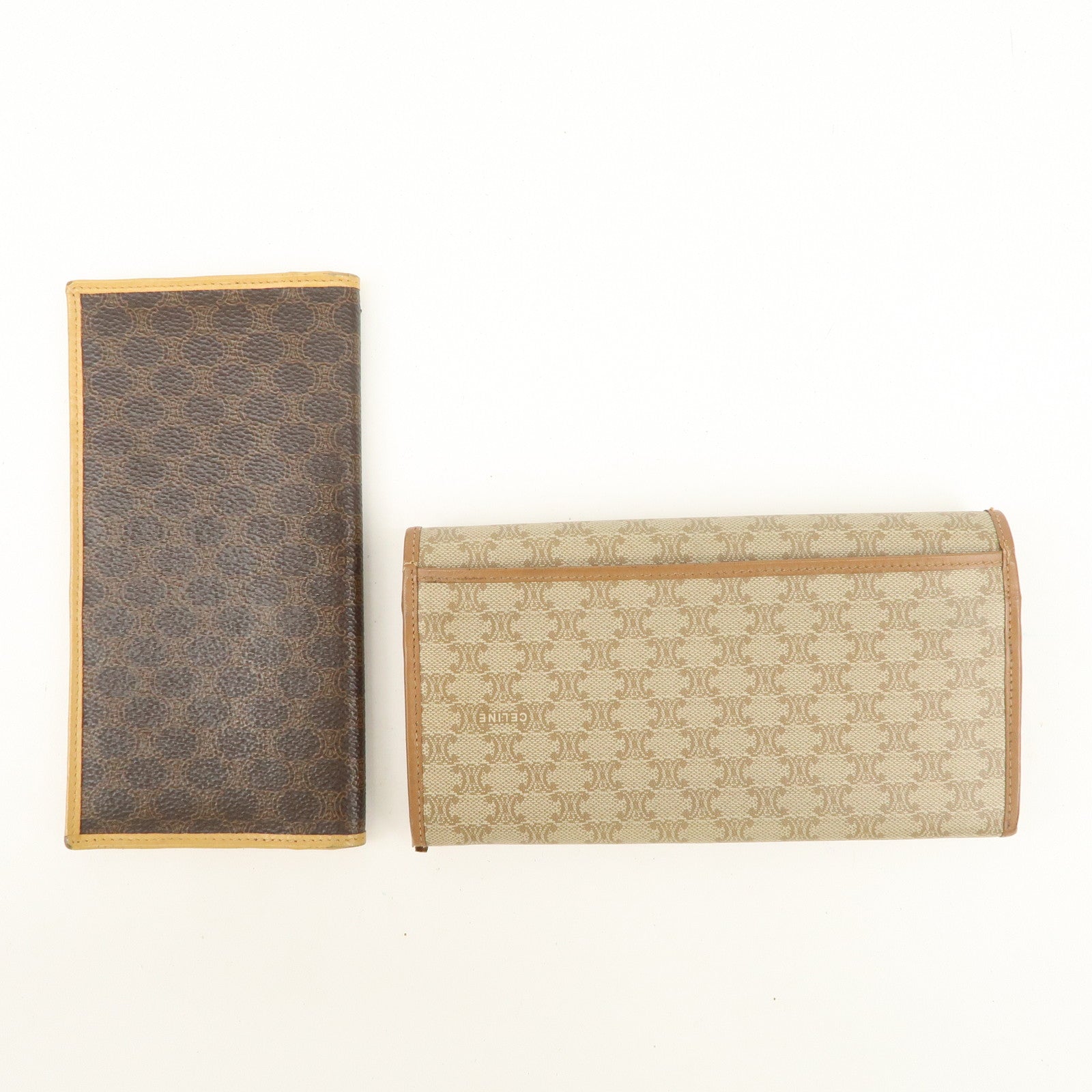 CELINE Macadam Set of 2 Long Wallet Leather Beige Dark Brown Used
